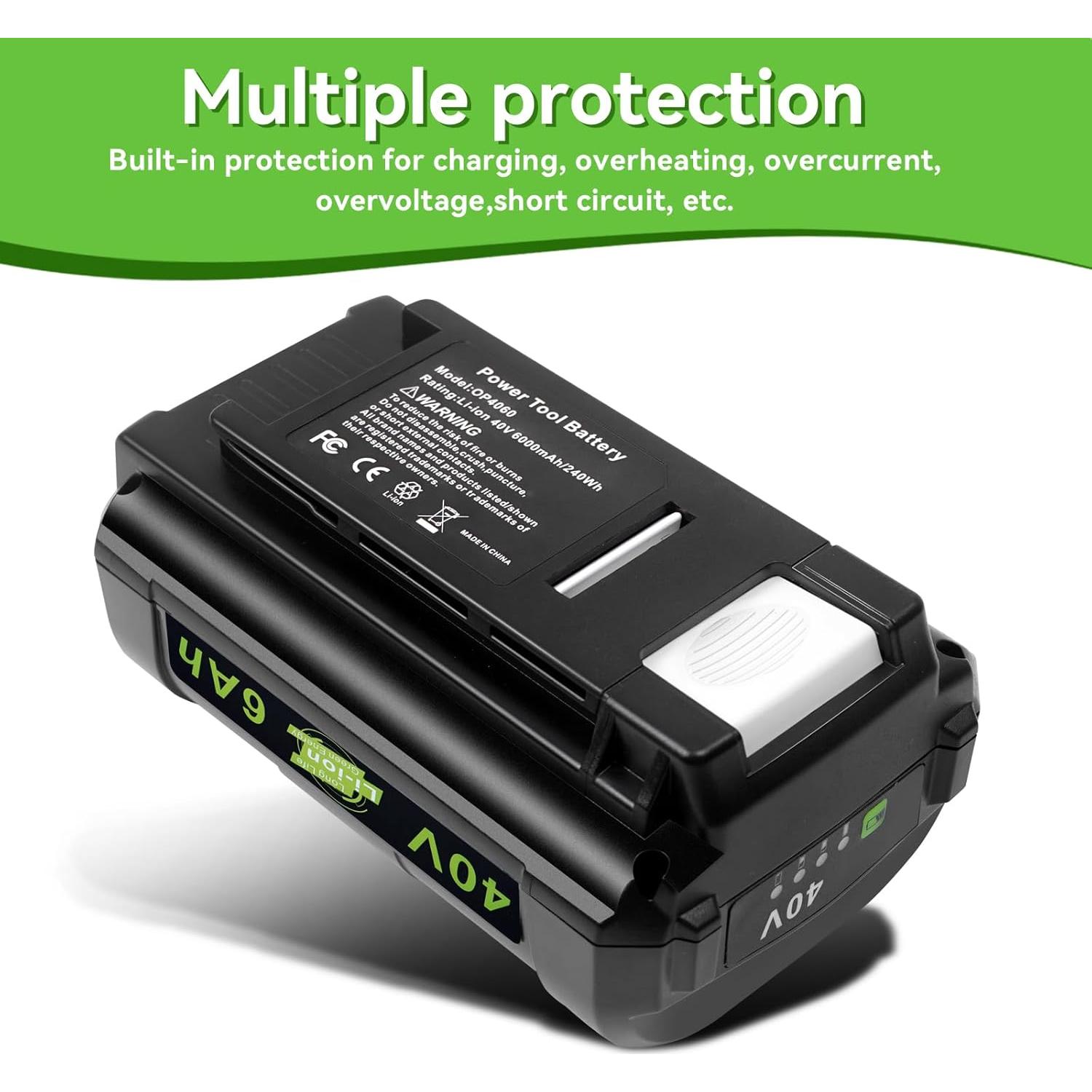 Batería de Litio 6Ah 40V Ryobi OP40401 OP40602 Compatible