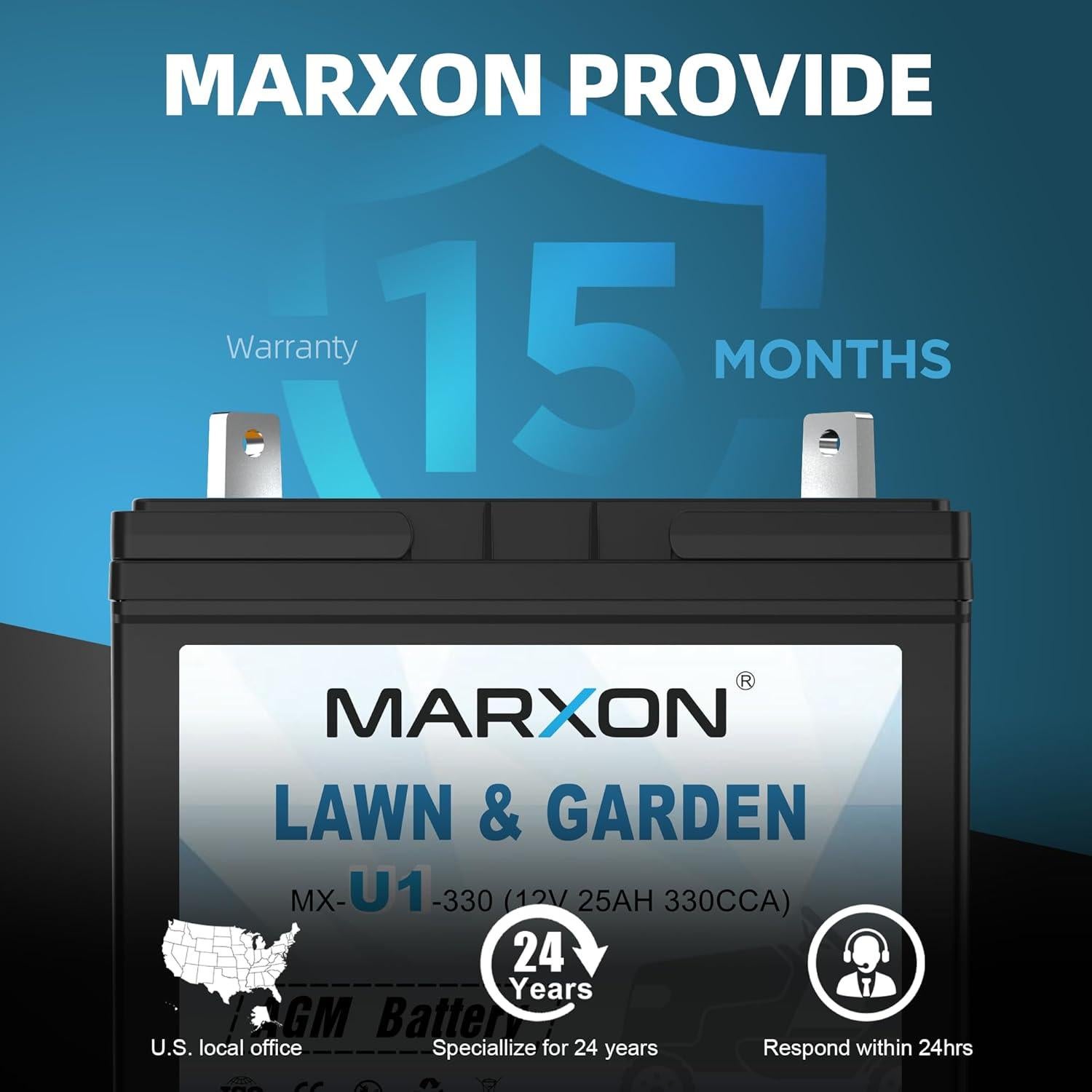 Batería de Cortacésped MARXON U1 12V 330CCA AGM Sin Mantenimiento