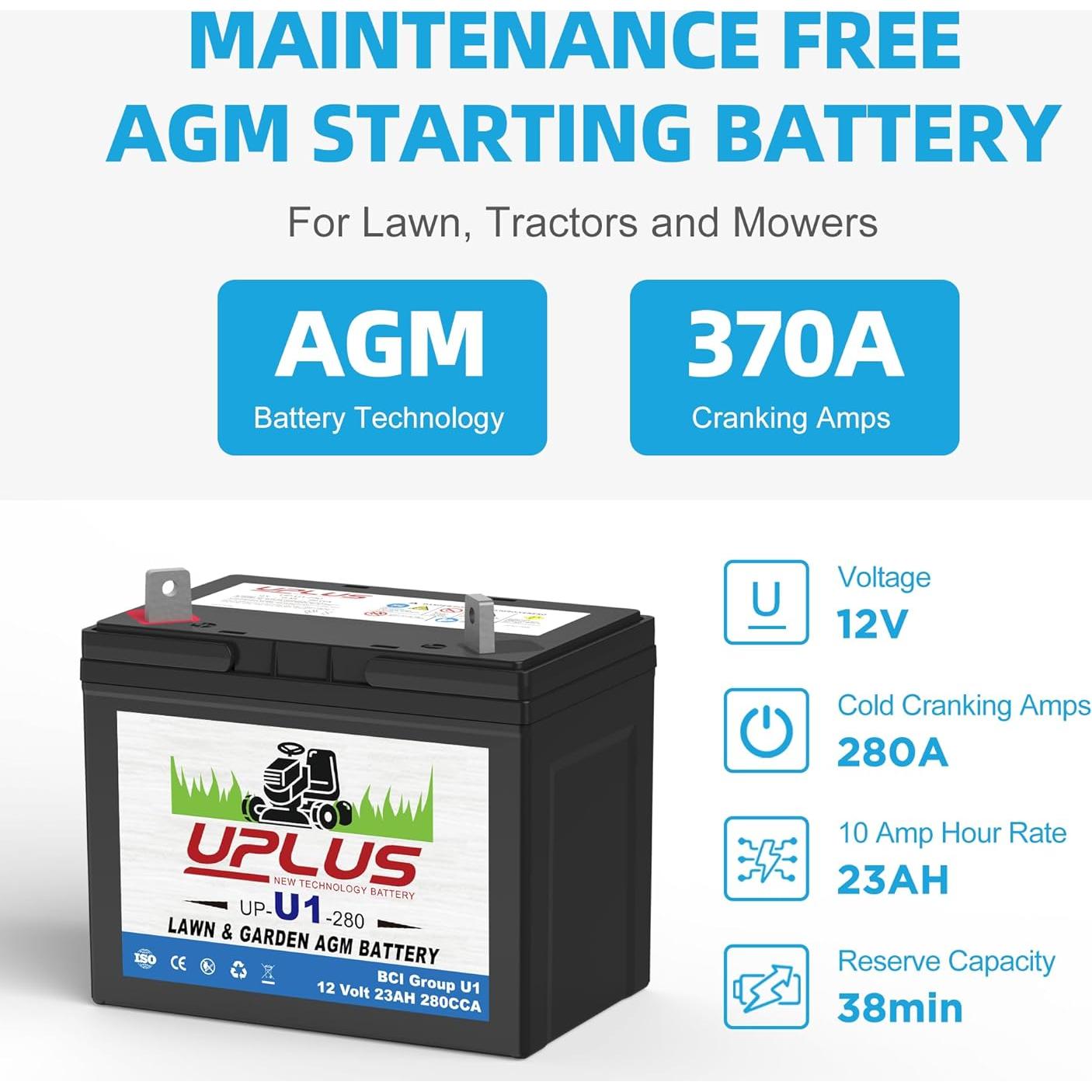 Batería AGM UPLUS 12V 23Ah 280CCA para Cortacésped y Tractores