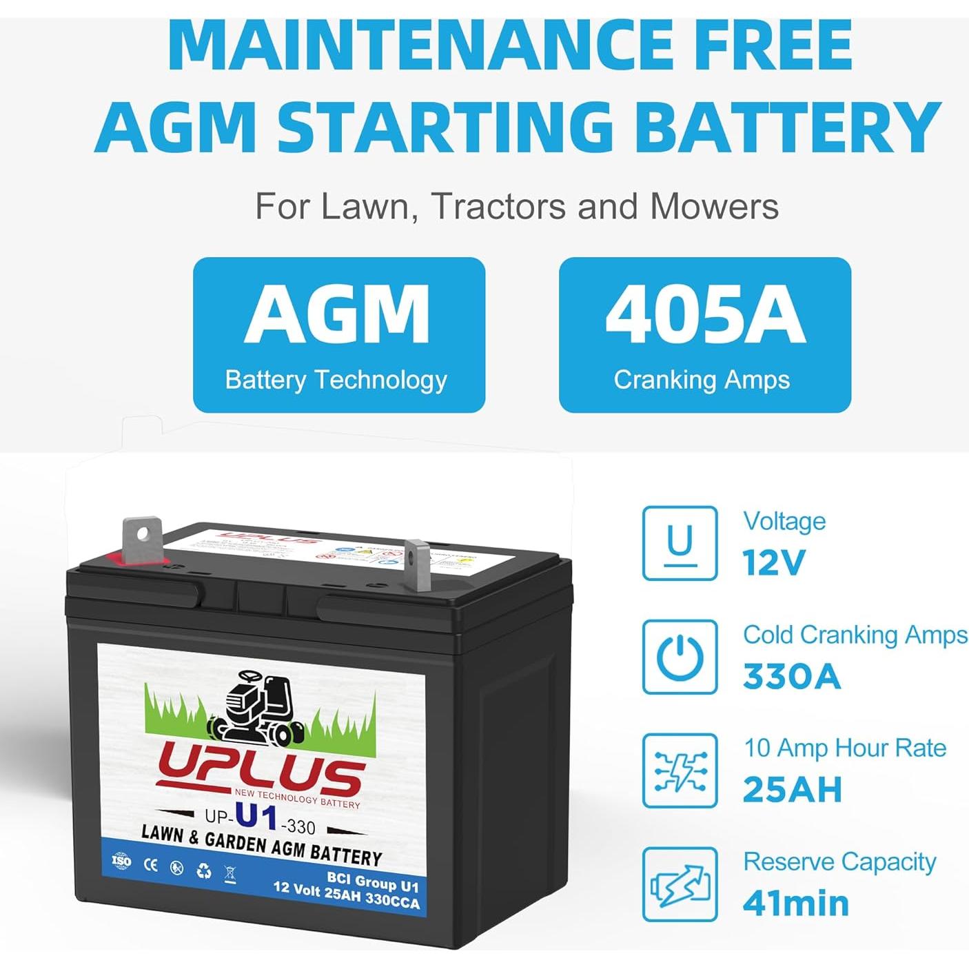 Batería AGM UPLUS U1 12V 330CCA para Cortacésped y Tractores