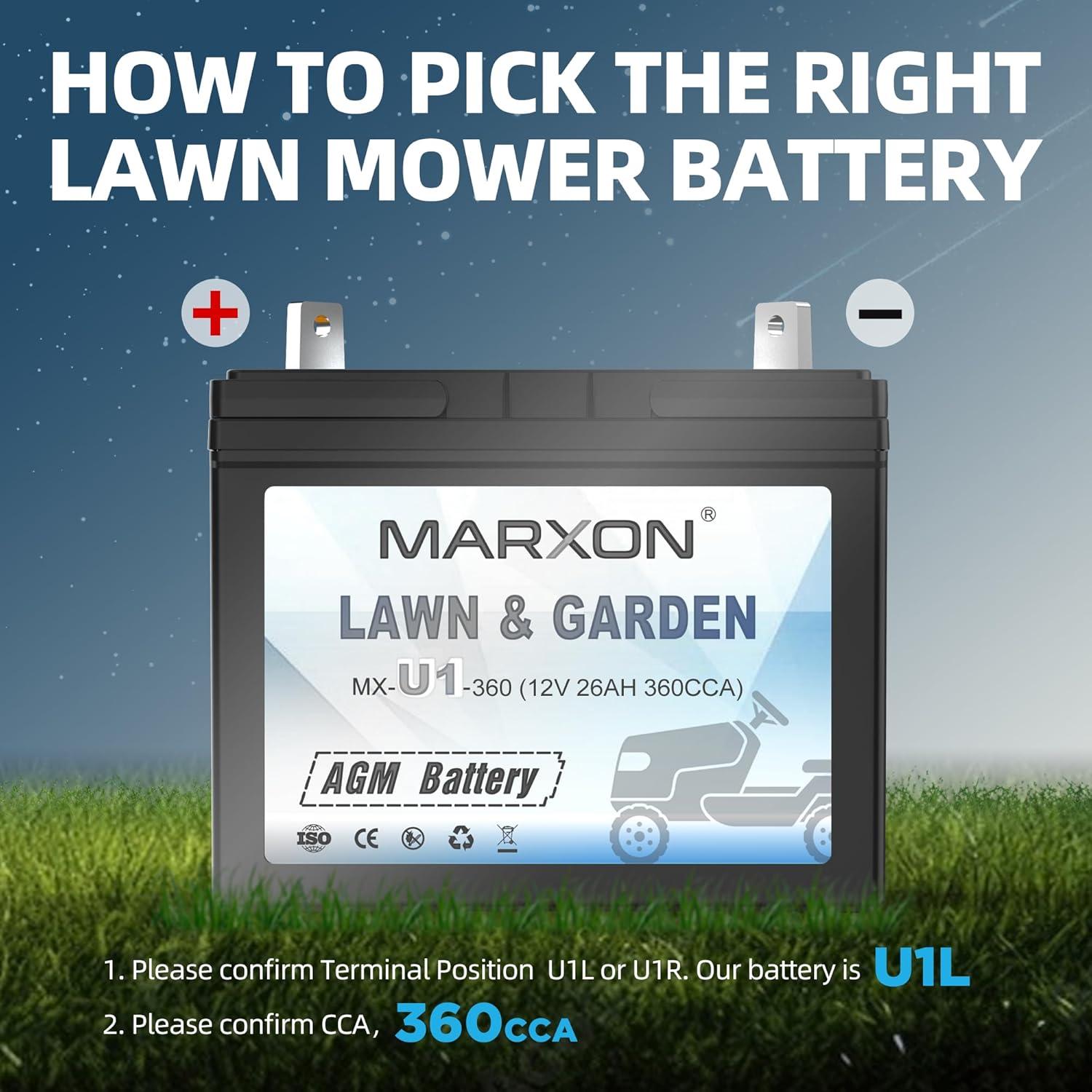 Batería AGM 12V 360CCA MARXON U1 para Cortacésped y Tractores