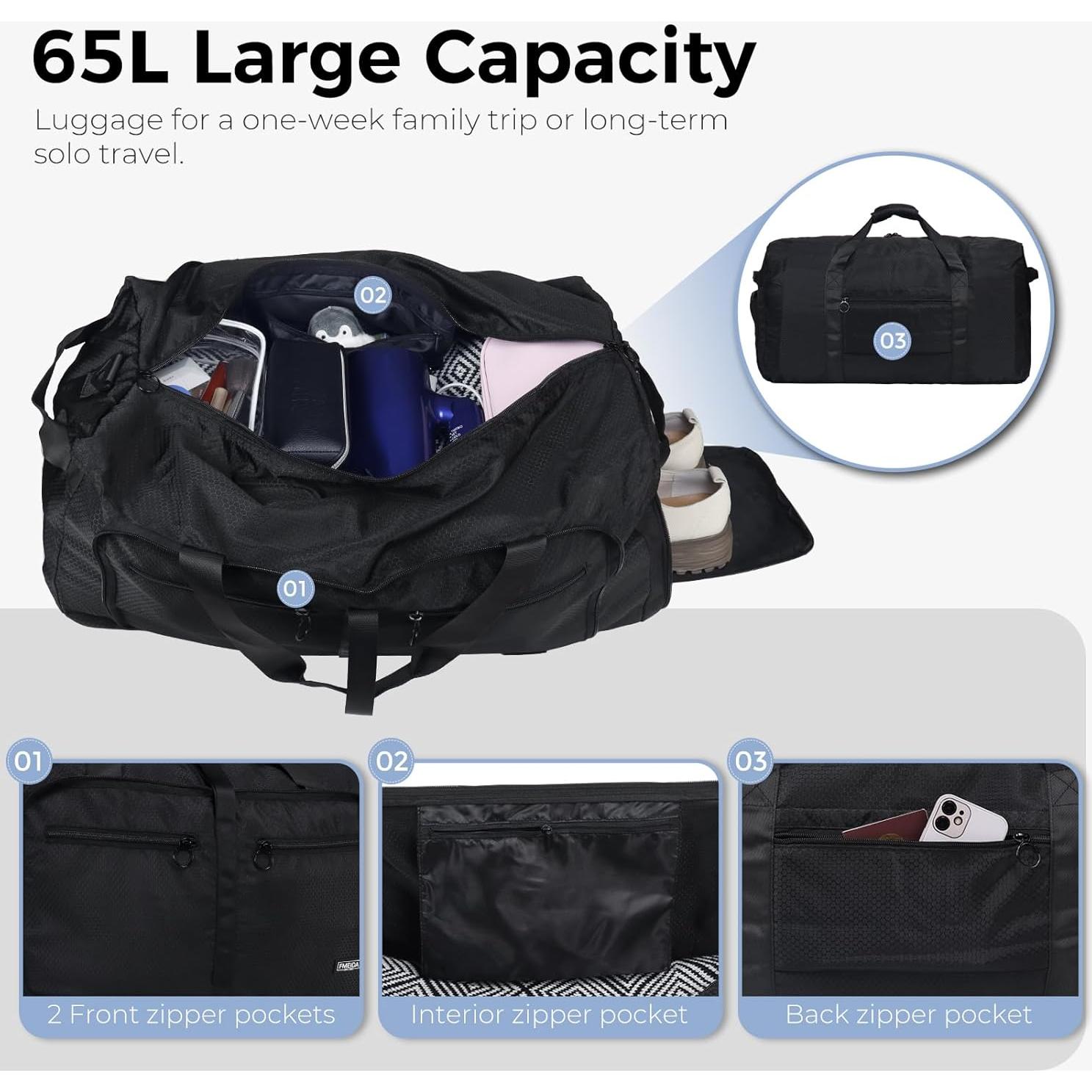 Bolsa de Viaje Fmeida 65L Plegable con Compartimento para Zapatos