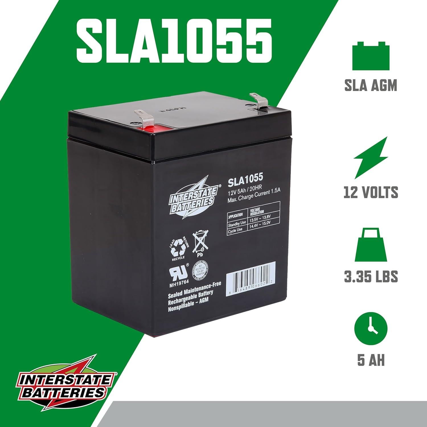 Batería Recargable 12V 5Ah Interstate SLA AGM F1 para Alarmas