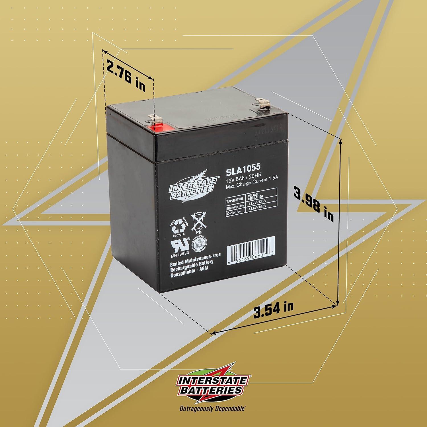 Batería Recargable 12V 5Ah Interstate SLA AGM F1 para Alarmas