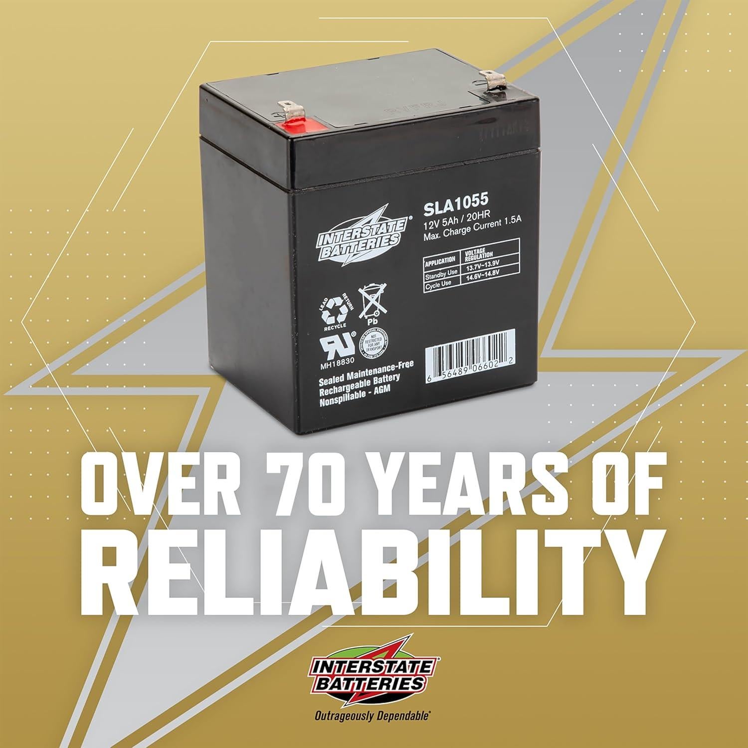 Batería Recargable 12V 5Ah Interstate SLA AGM F1 para Alarmas