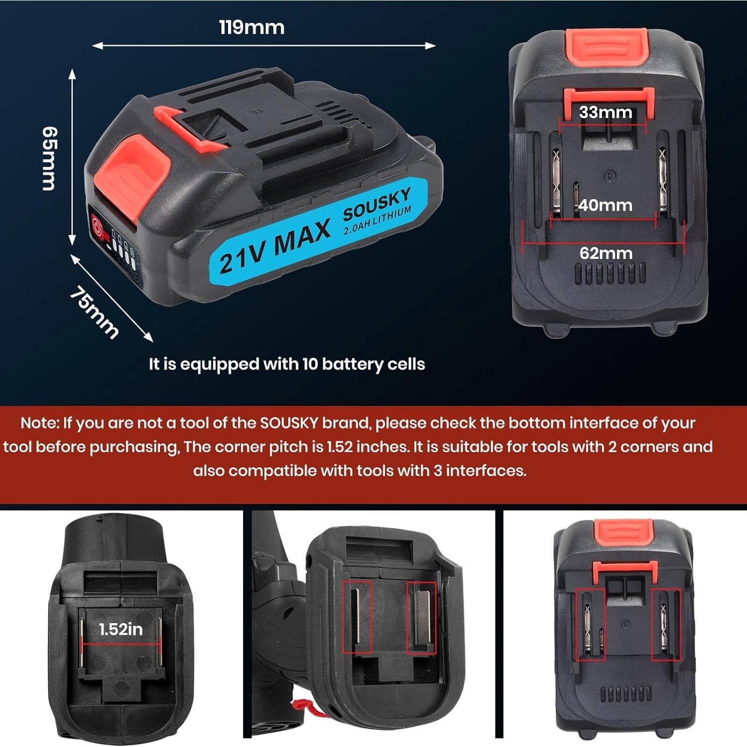 Batería de litio 21V 2000mAh SOUSKY para motosierras eléctricas