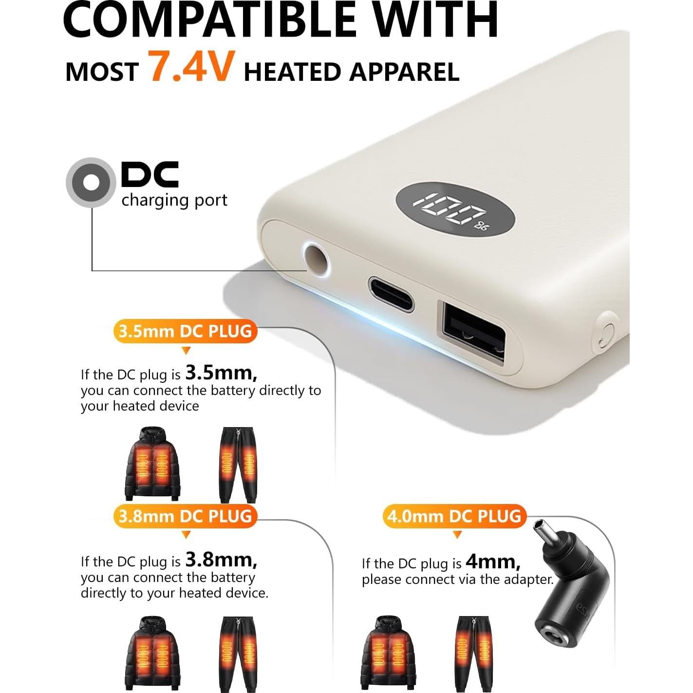 Batería Calentada ColdBye 10000mAh 7.4V con Pantalla LED