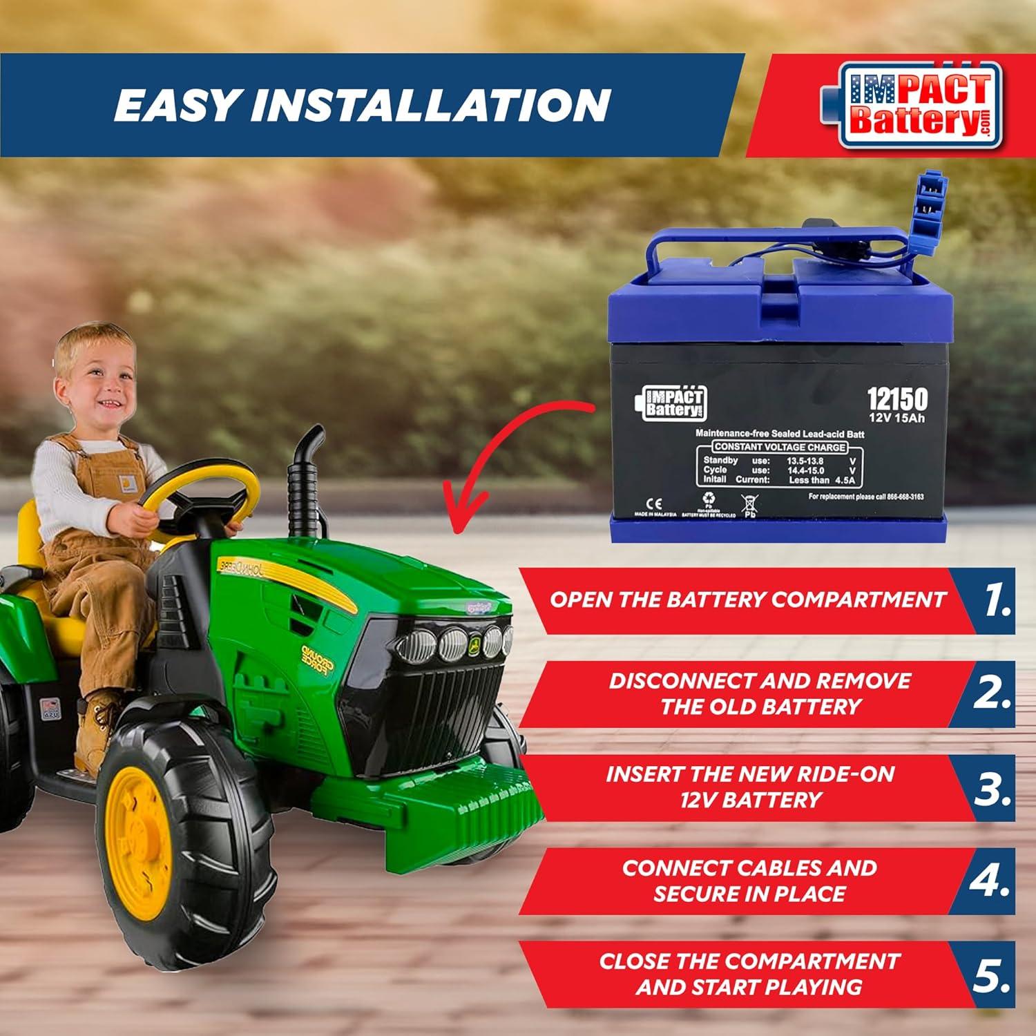 Batería de Reemplazo 12V 15Ah Peg Perego para Tractor John Deere