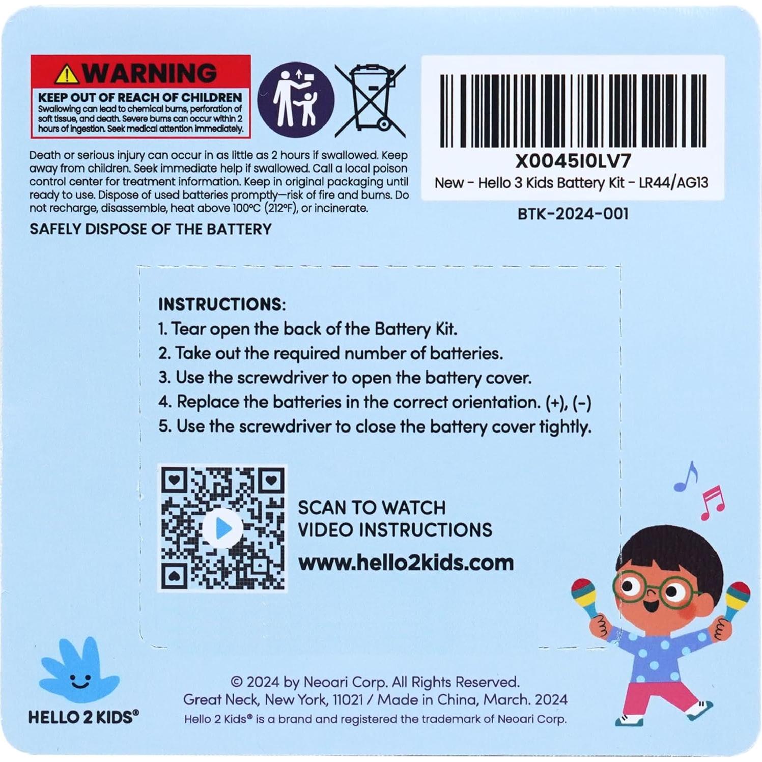 Kit de Baterías Hello 2 Kids - 9 LR44 para Juguetes Musicales