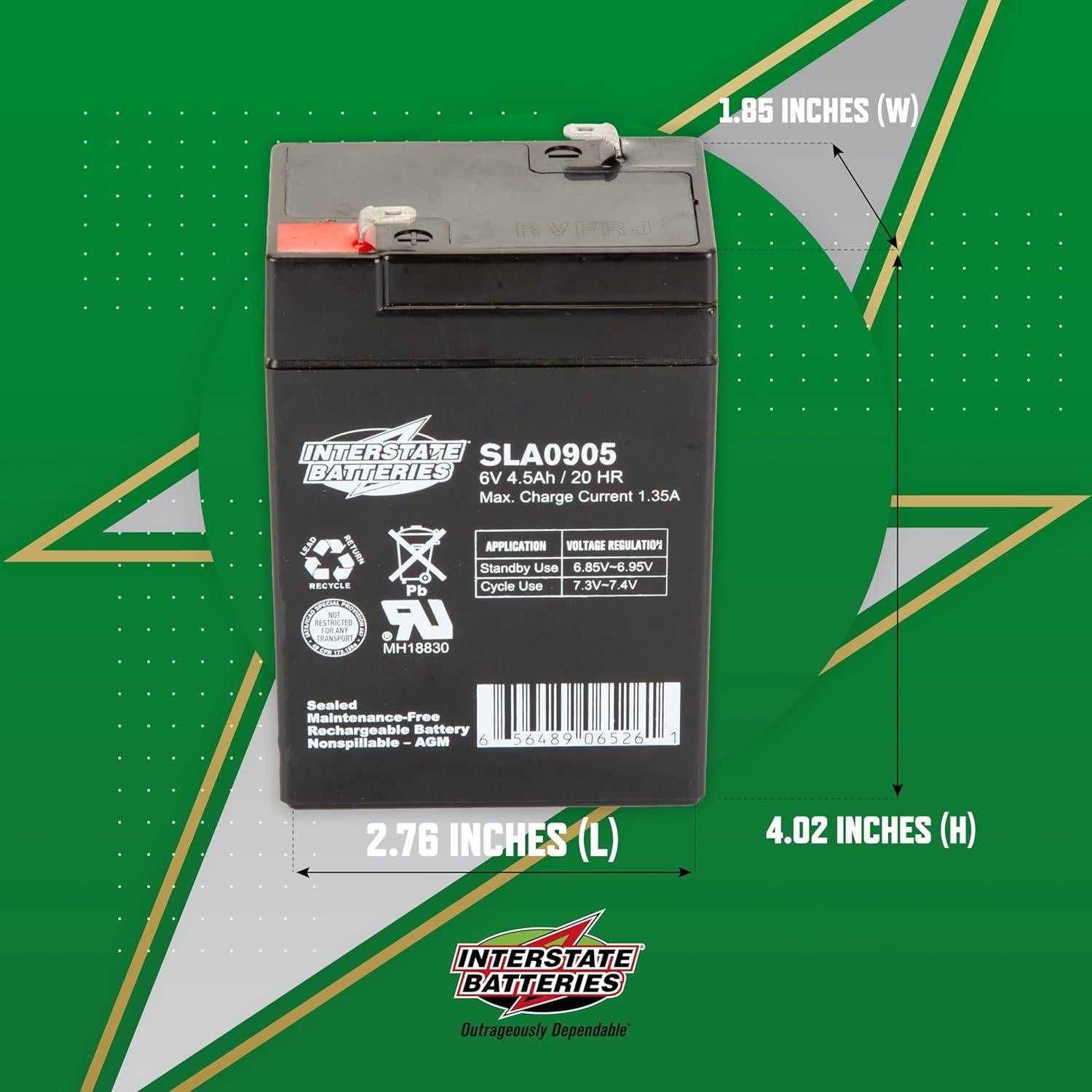 Batería Interstate 6V 4.5Ah SLA AGM Recargable F1 para Dispositivos Médicos