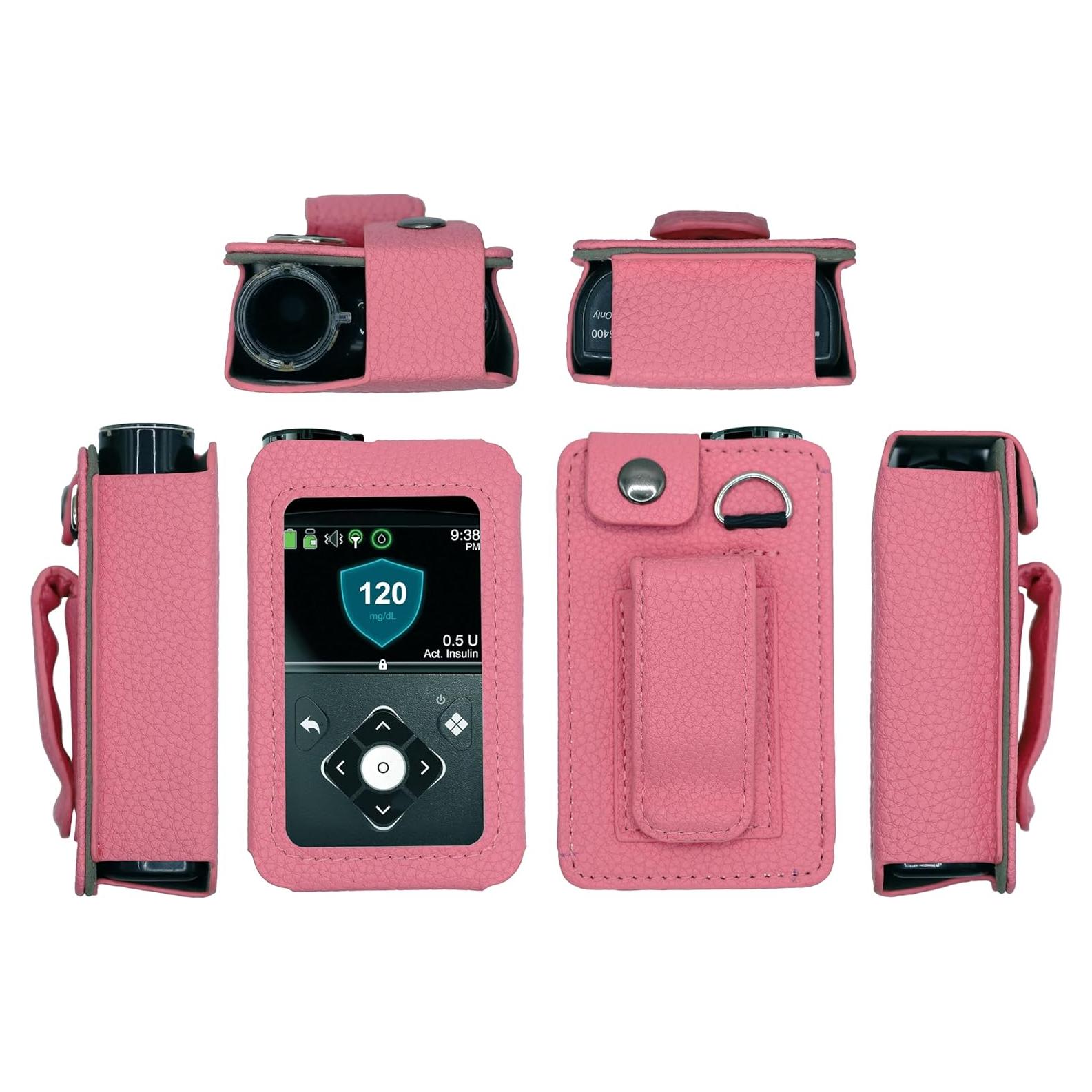 Funda de Cuero Ajustada Medtronic Minimed 630G 640G 650G 670G 770G 780G Rosa