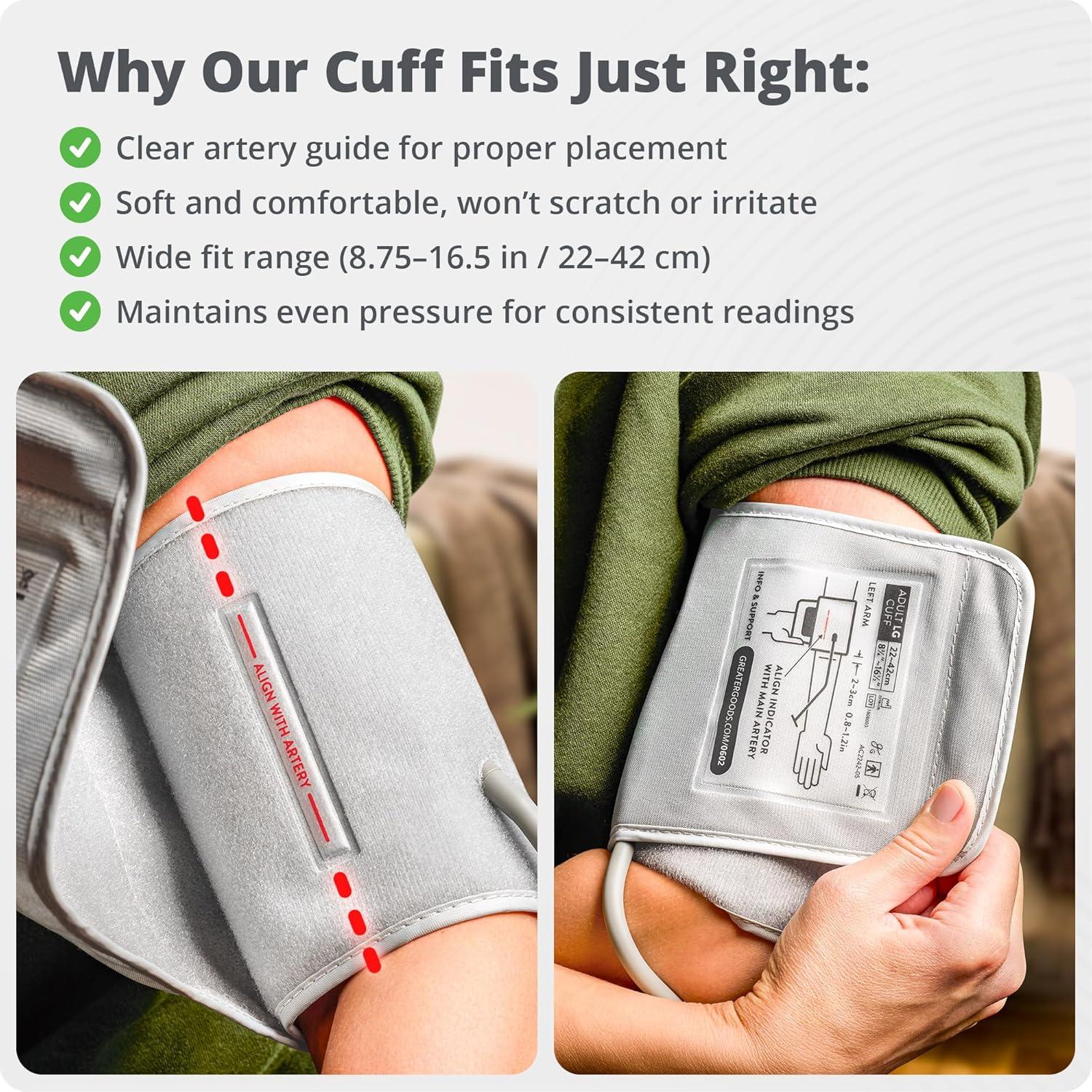 Monitor de Presión Arterial Greater Goods - Kit Completo con Manguito y Adaptador