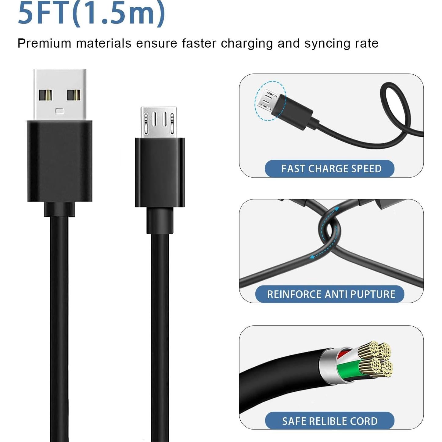 Cable de Carga Micro USB para Bomba Insulina Tandem t:slim X2 1.52m