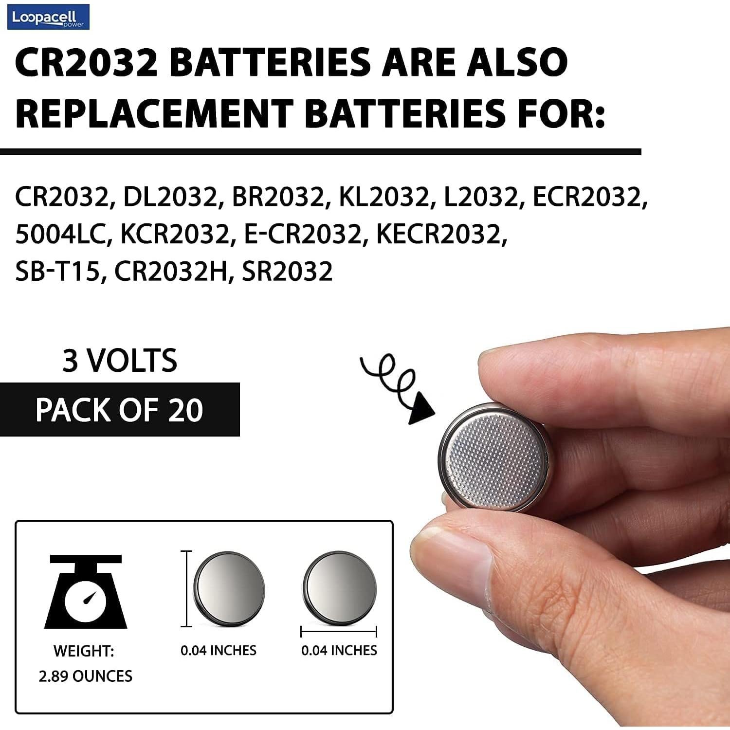 Baterías de Moneda de Litio Loopacell CR2032 3V - Paquete de 20