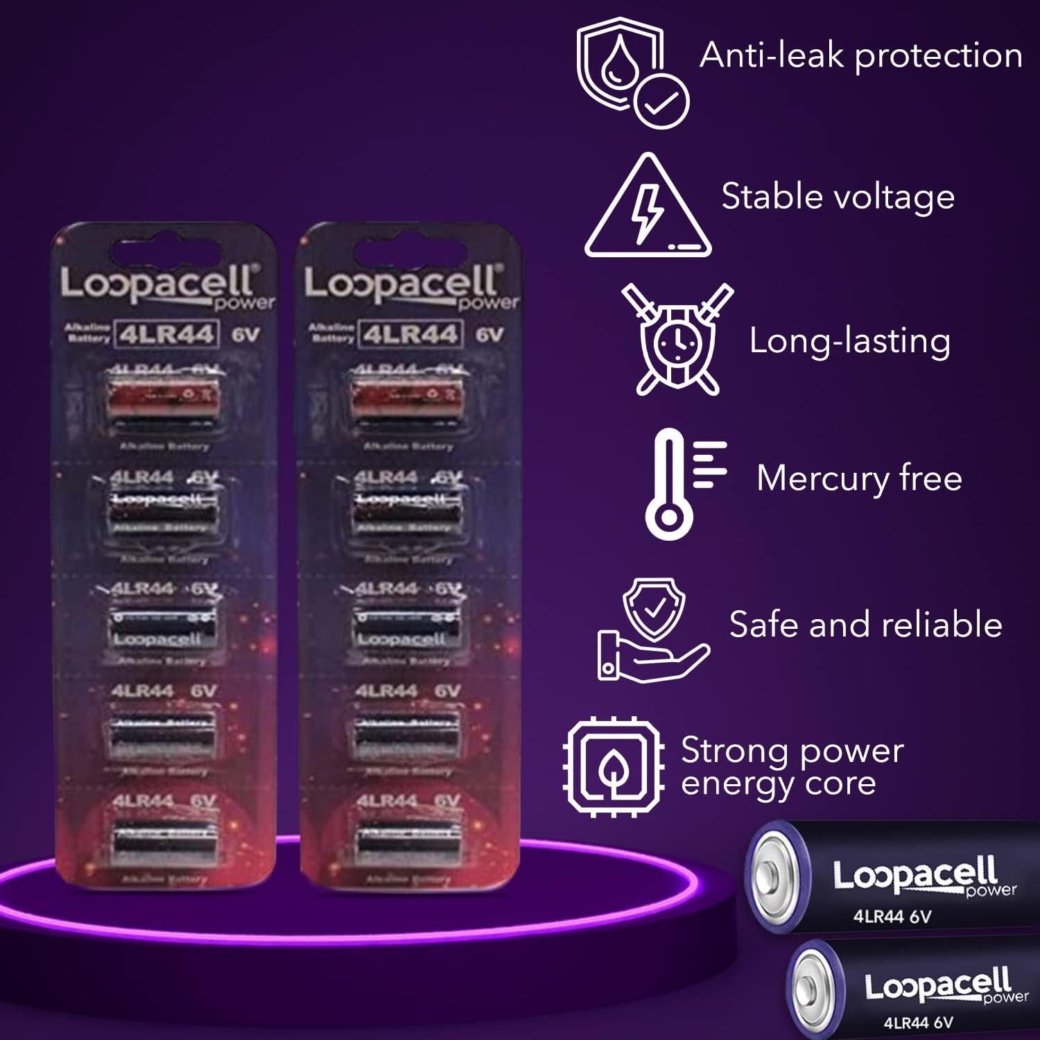 Paquete de 10 Baterías Alcalinas 4LR44 Loopacell 6V