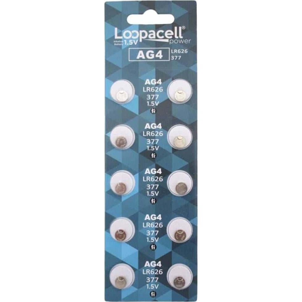 Baterías de botón alcalinas Loopacell AG4 1.5V Paquete 10