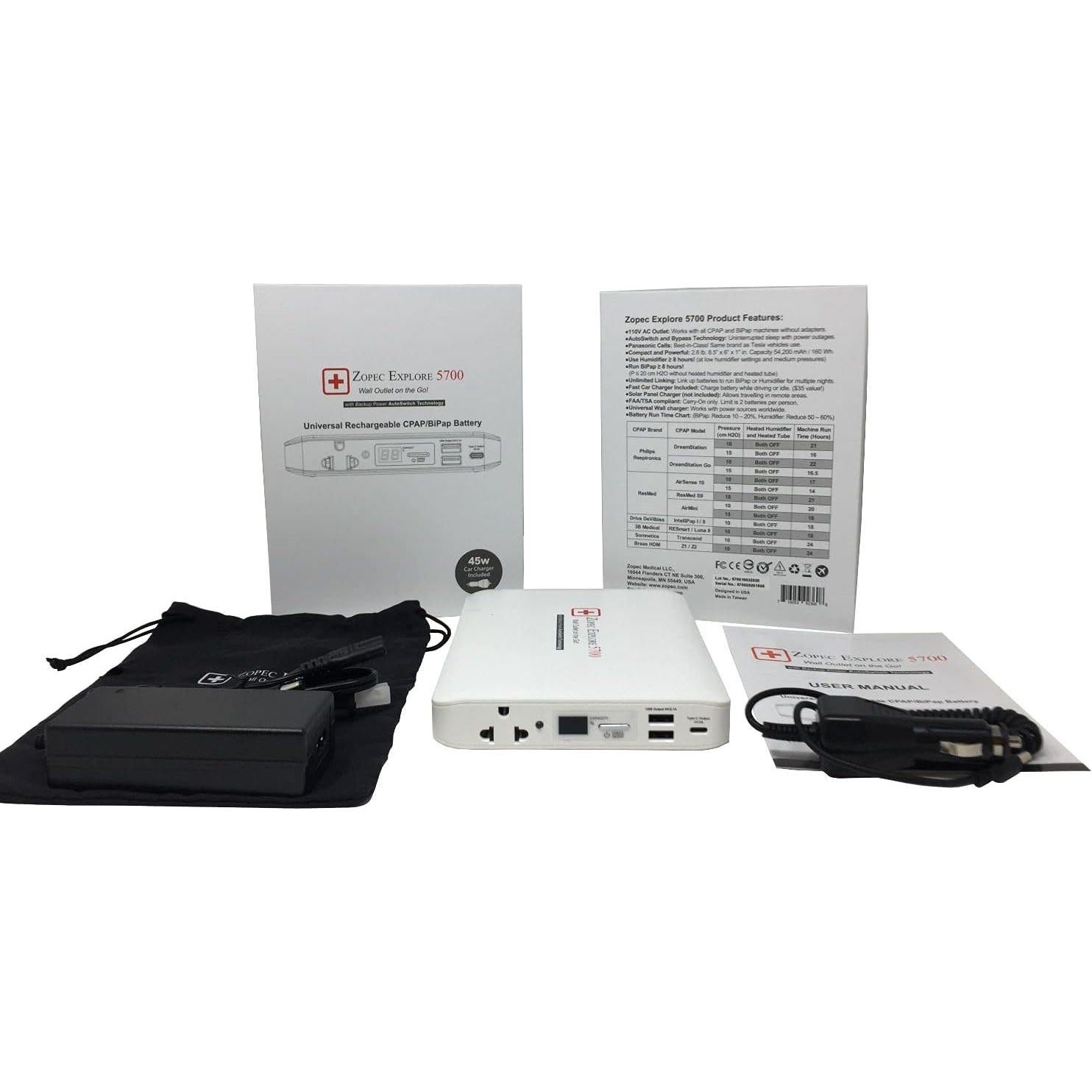 Batería CPAP de Viaje Zopec Explore 5700 - 160 Wh, Ligera