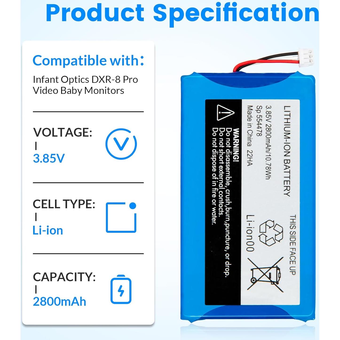 Batería de Reemplazo 7717 para Monitor Bebé Infant Optics DXR-8 Pro 2800mAh