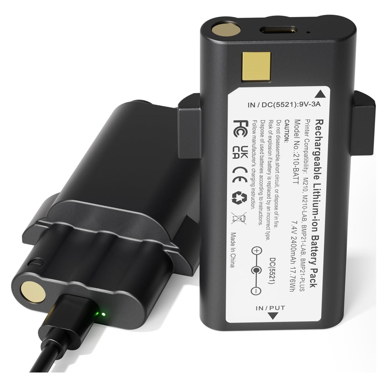 Paquete de 2 Baterías Recargables Litio Brady M210 2400mAh USB-C