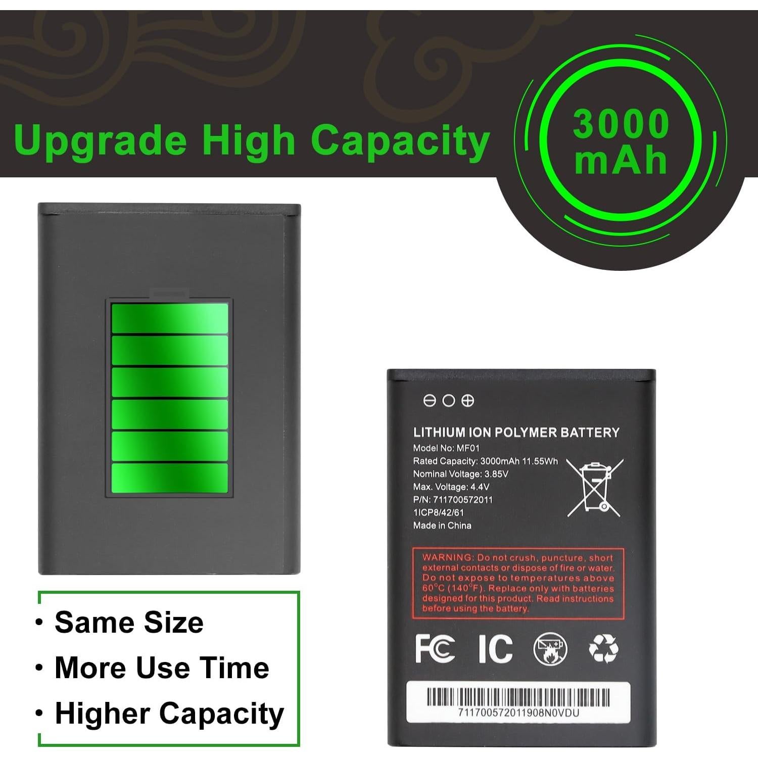 Batería de Reemplazo WUHAO MF01 3000mAh para Turbo Hotspot 2