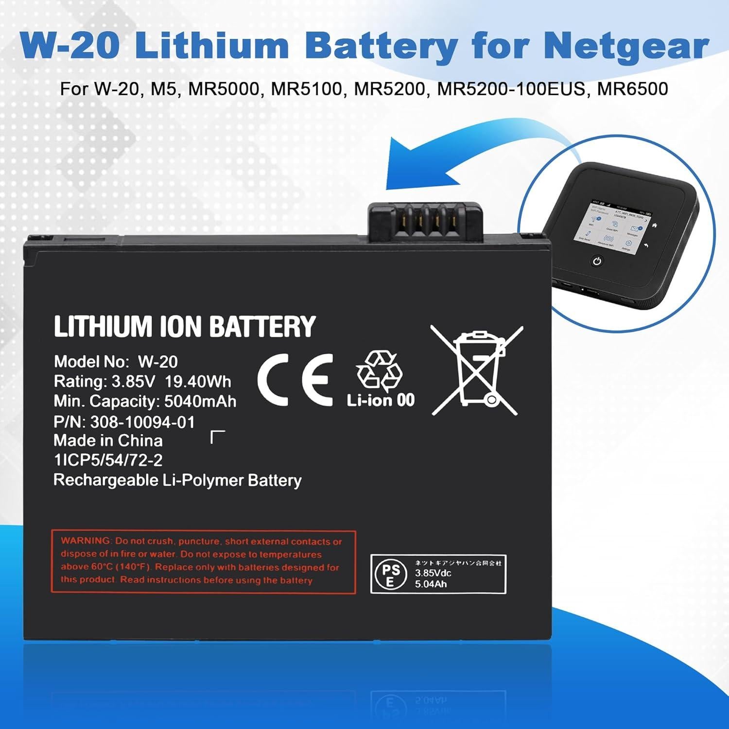 Batería de iones de litio Netgear W-20 para Hotspot Nighthawk