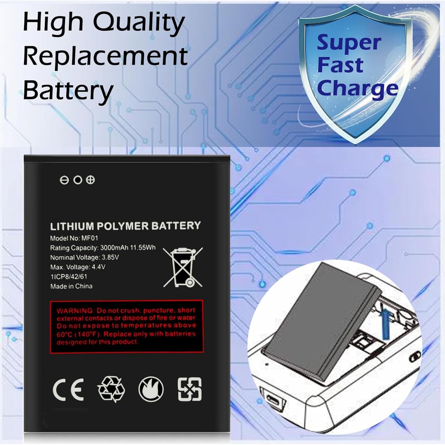 Batería de Reemplazo TGXJI MF01 3000mAh para AT&T Turbo Hotspot 2