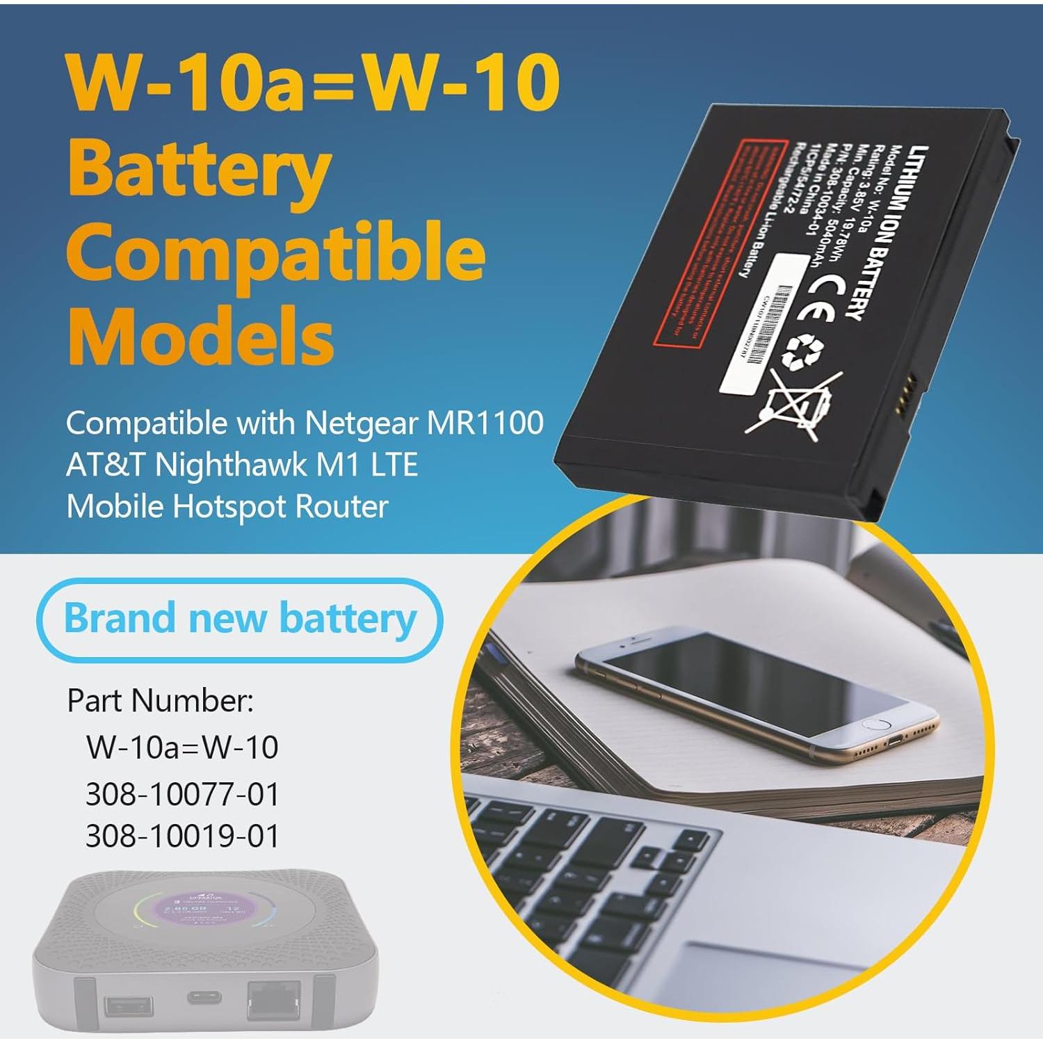 Batería de iones de litio W-10a para Netgear MR1100 5040mAh