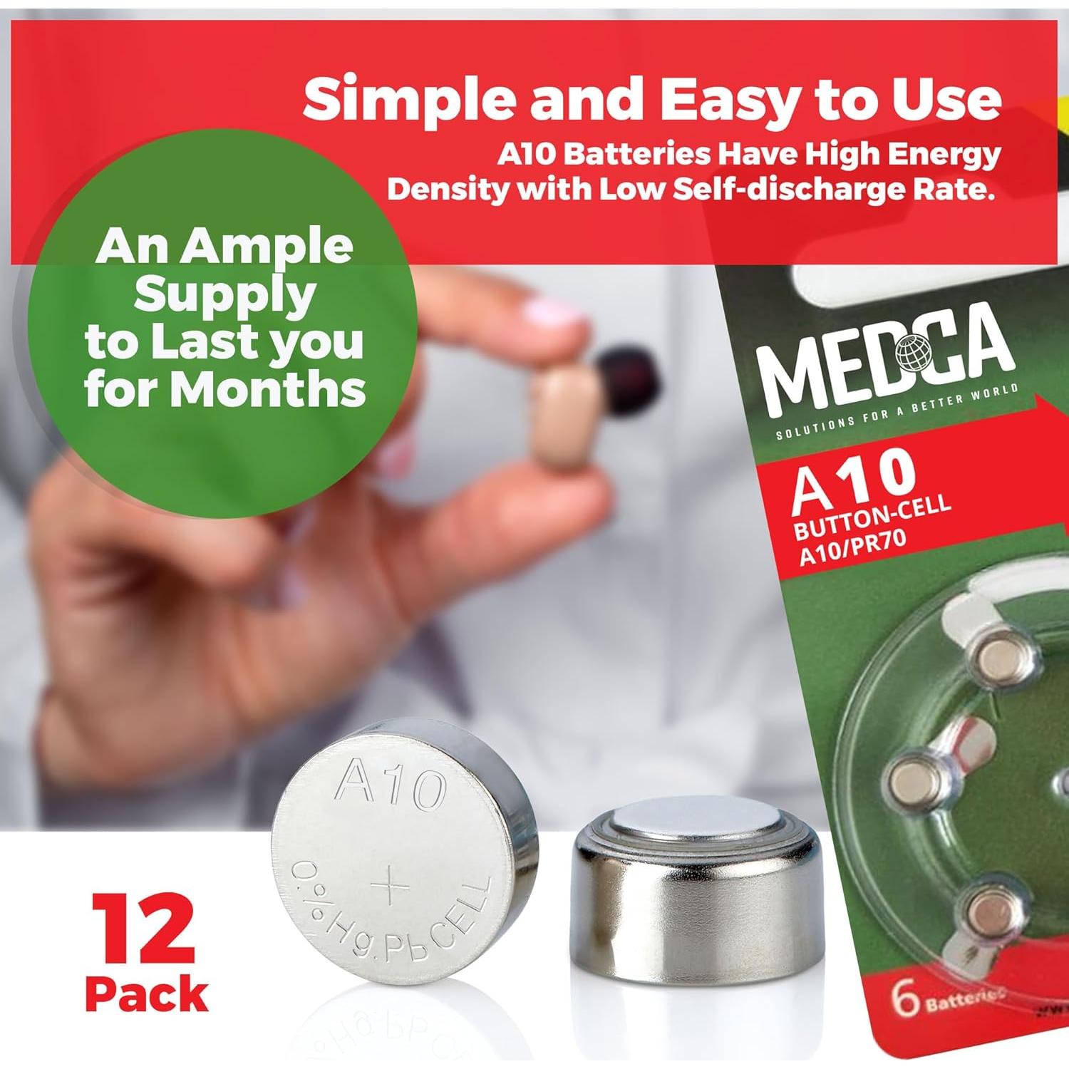 Baterías MEDca A10 - 12 Piezas - 1.45V para Audífonos