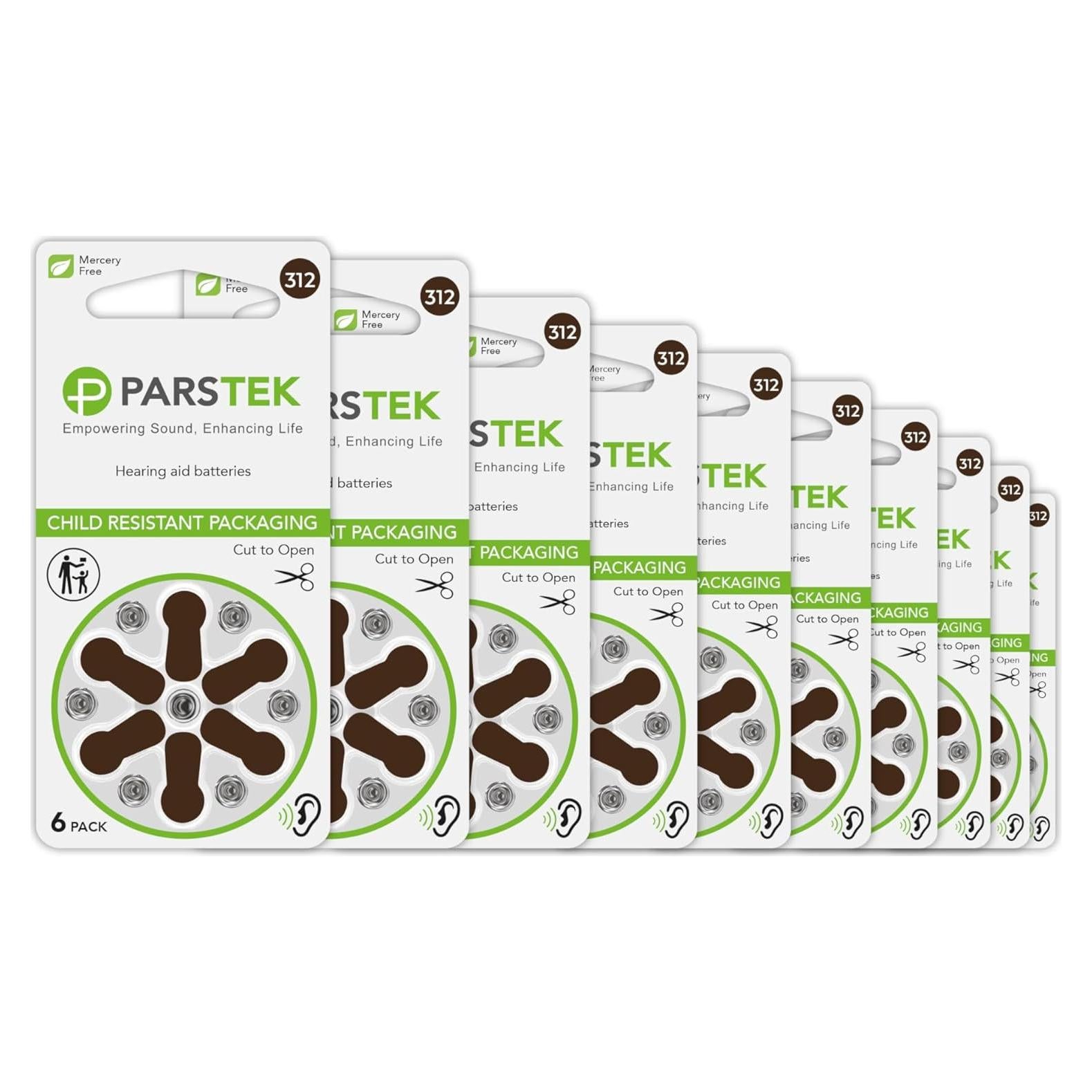 Baterías para Audífonos ParsTek Tamaño 312 - 60 Piezas 1.45V