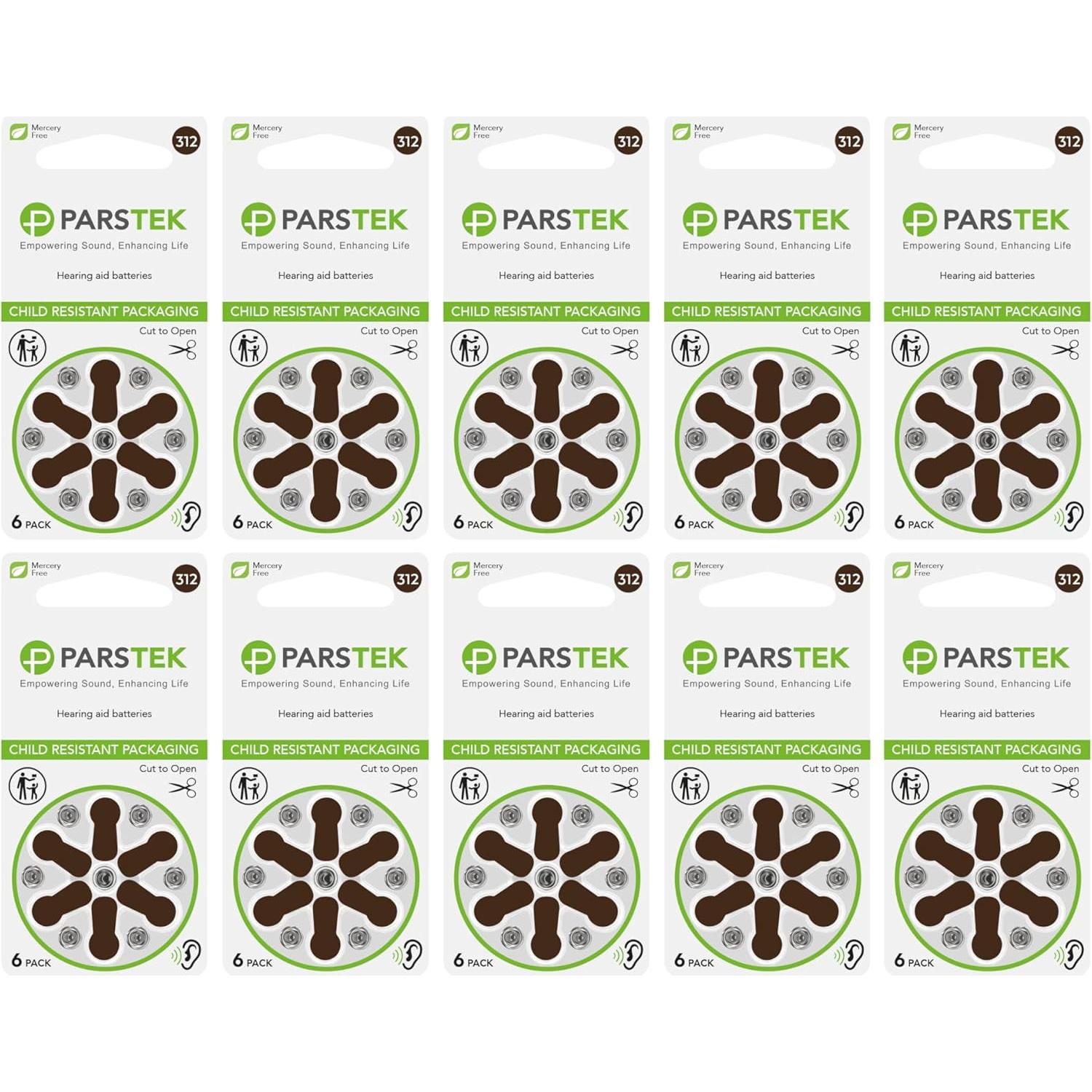 Baterías para Audífonos ParsTek Tamaño 312 - 60 Piezas 1.45V