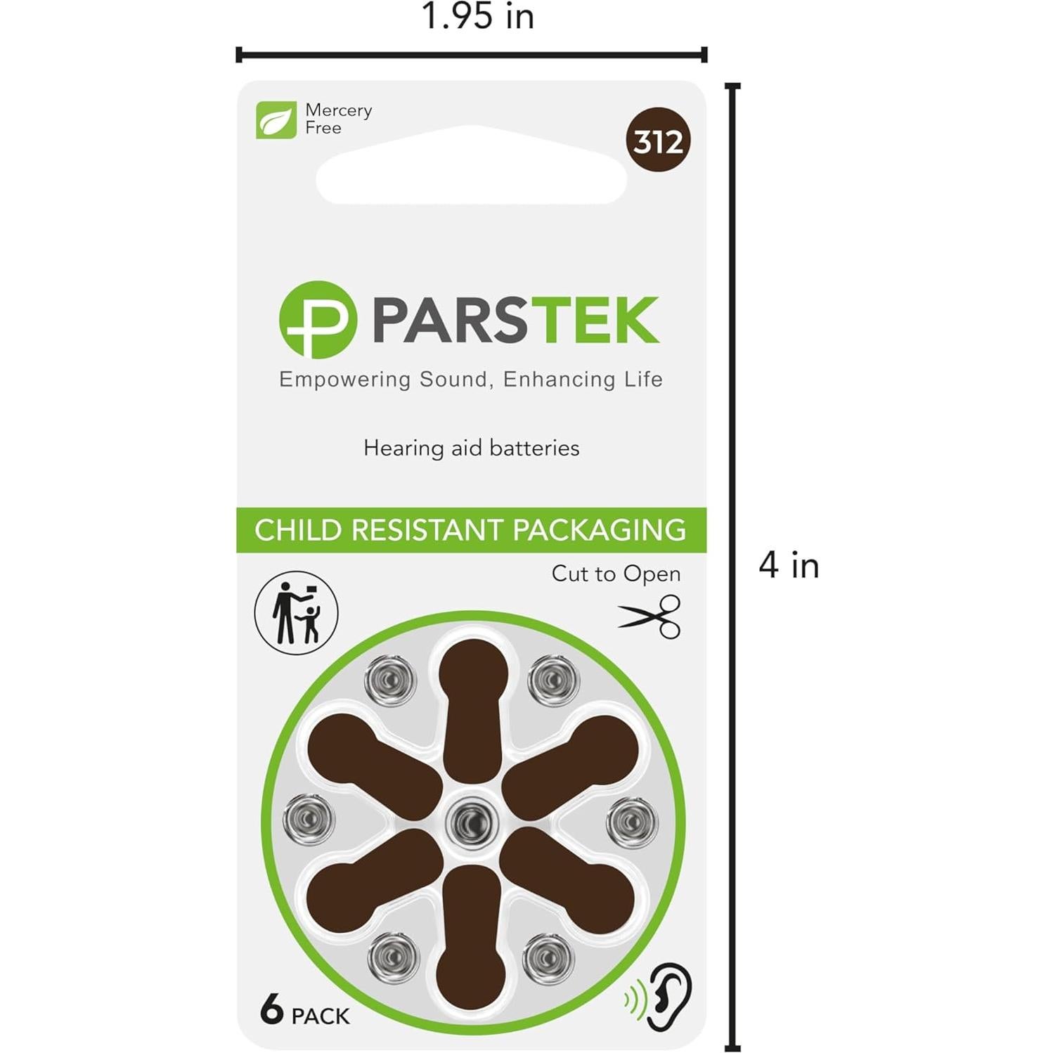 Baterías para Audífonos ParsTek Tamaño 312 - 60 Piezas 1.45V
