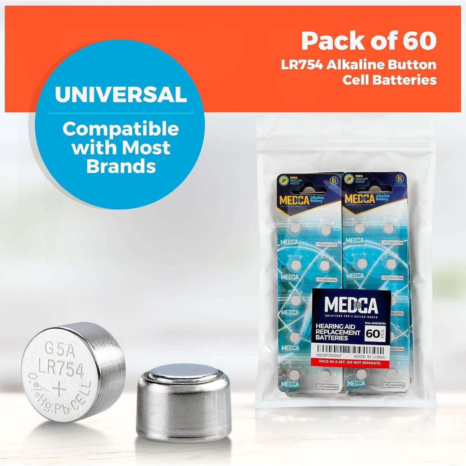 Baterías Alcalinas MEDca AG5 LR754 - Paquete de 60 - 1.5V