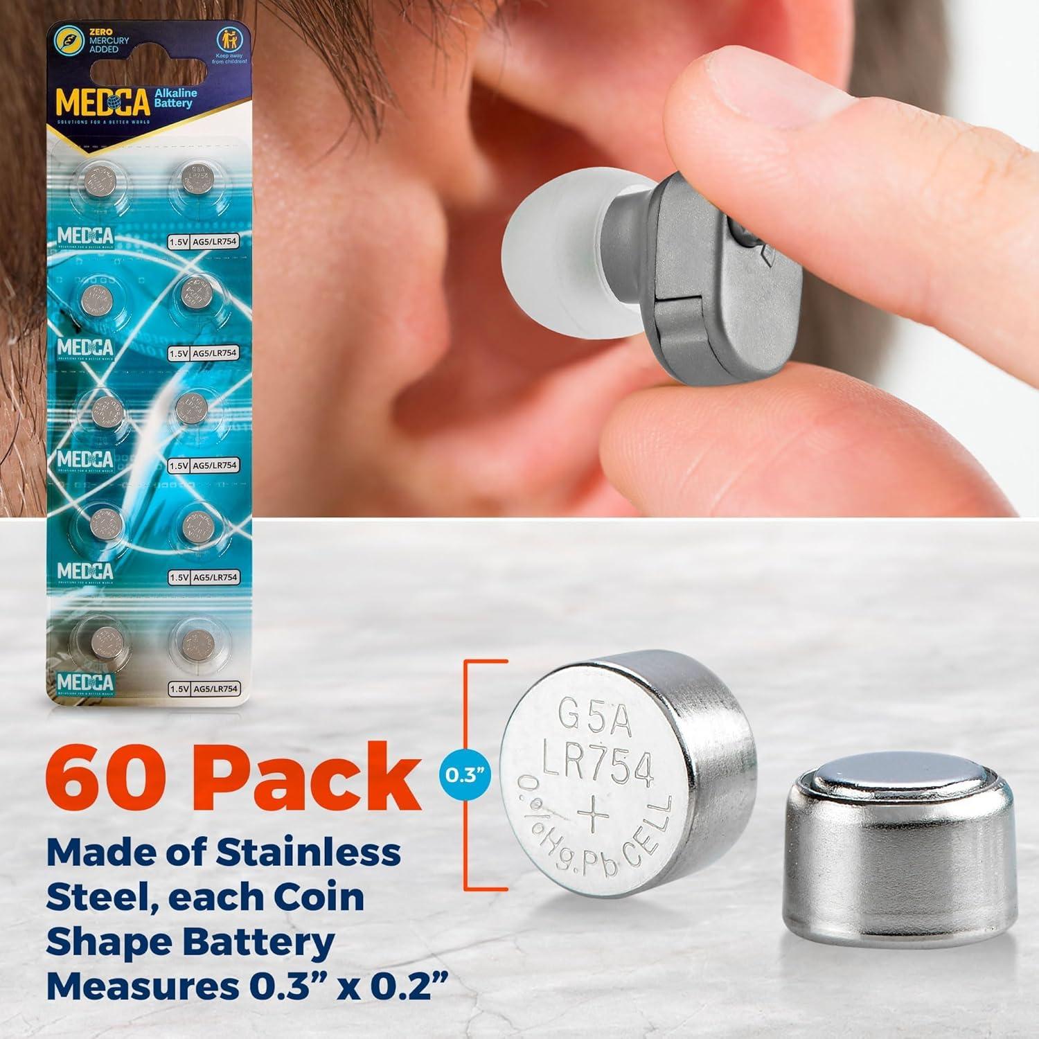 Baterías Alcalinas MEDca AG5 LR754 - Paquete de 60 - 1.5V