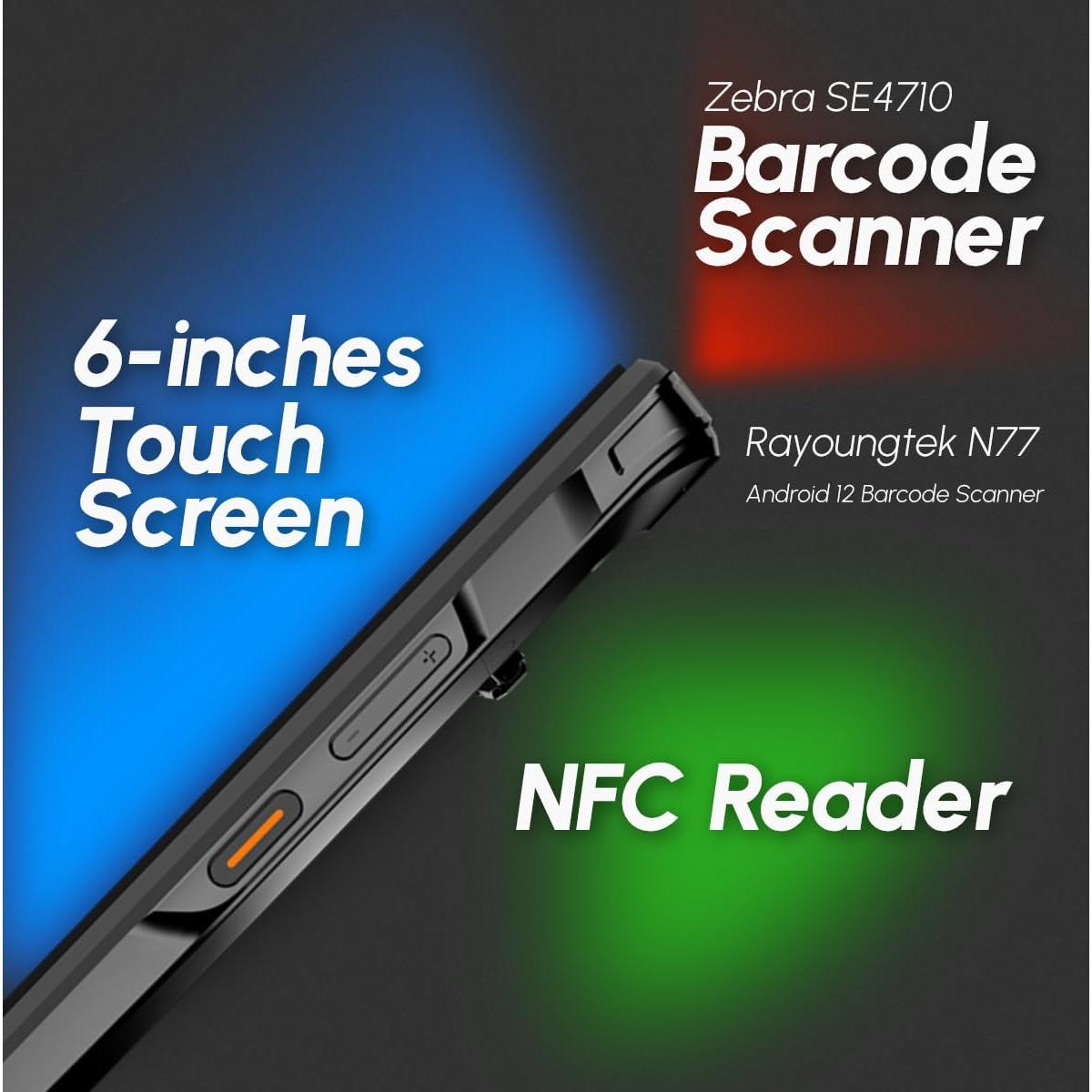 Rayoungtek Android 12 Barcode Scanner 4+64GB Built-in 1D/2D/QR Zebra SE4710 Bar Code Scanner 4G Wireless Mobile Computer PDA N77 for Warehouse & Logistics