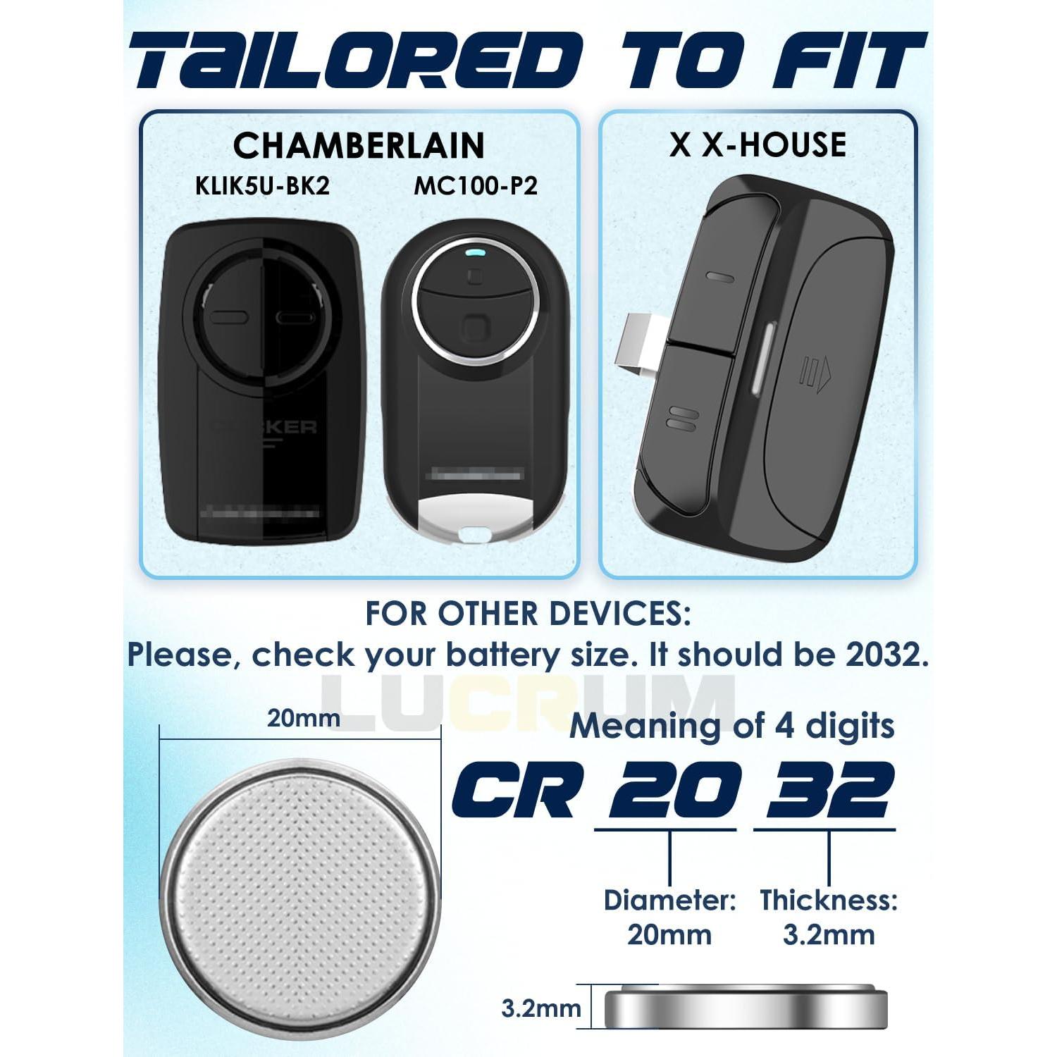 Batería CR2032 Lucrum 2-Pack para Control Remoto de Garaje