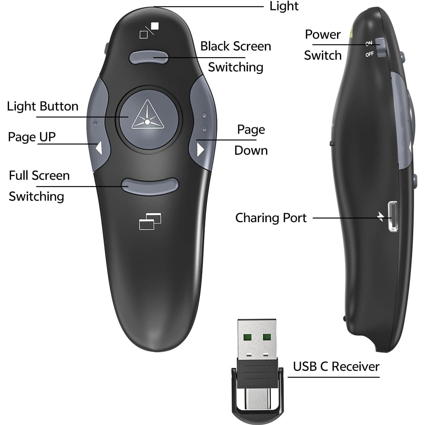 Clicker de Presentación Inalámbrico DONGGUAN WP08-R 4 Unidades USB-C