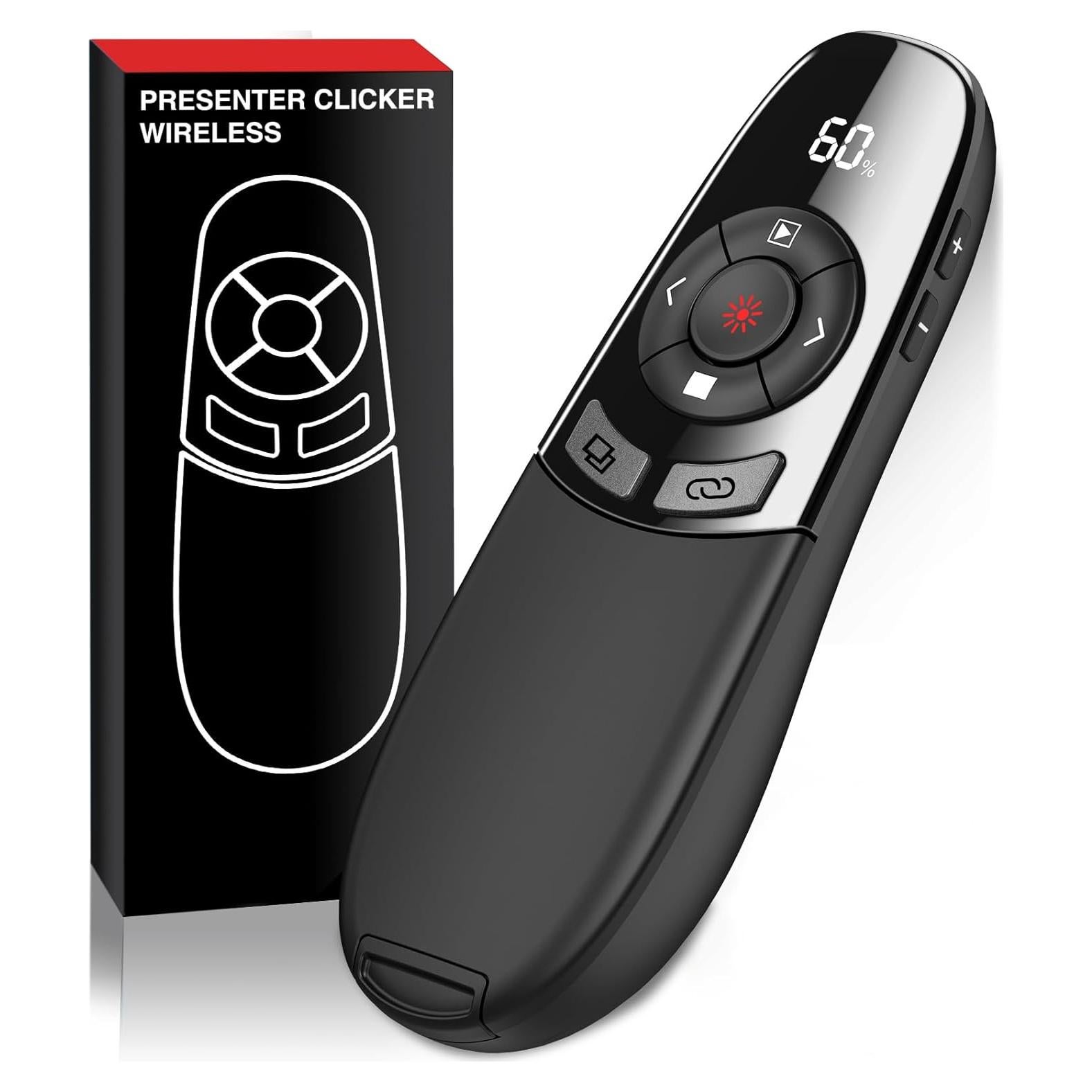 Clicker Inalámbrico para Presentaciones PowerPoint con Puntero Láser Rojo y Temporizador