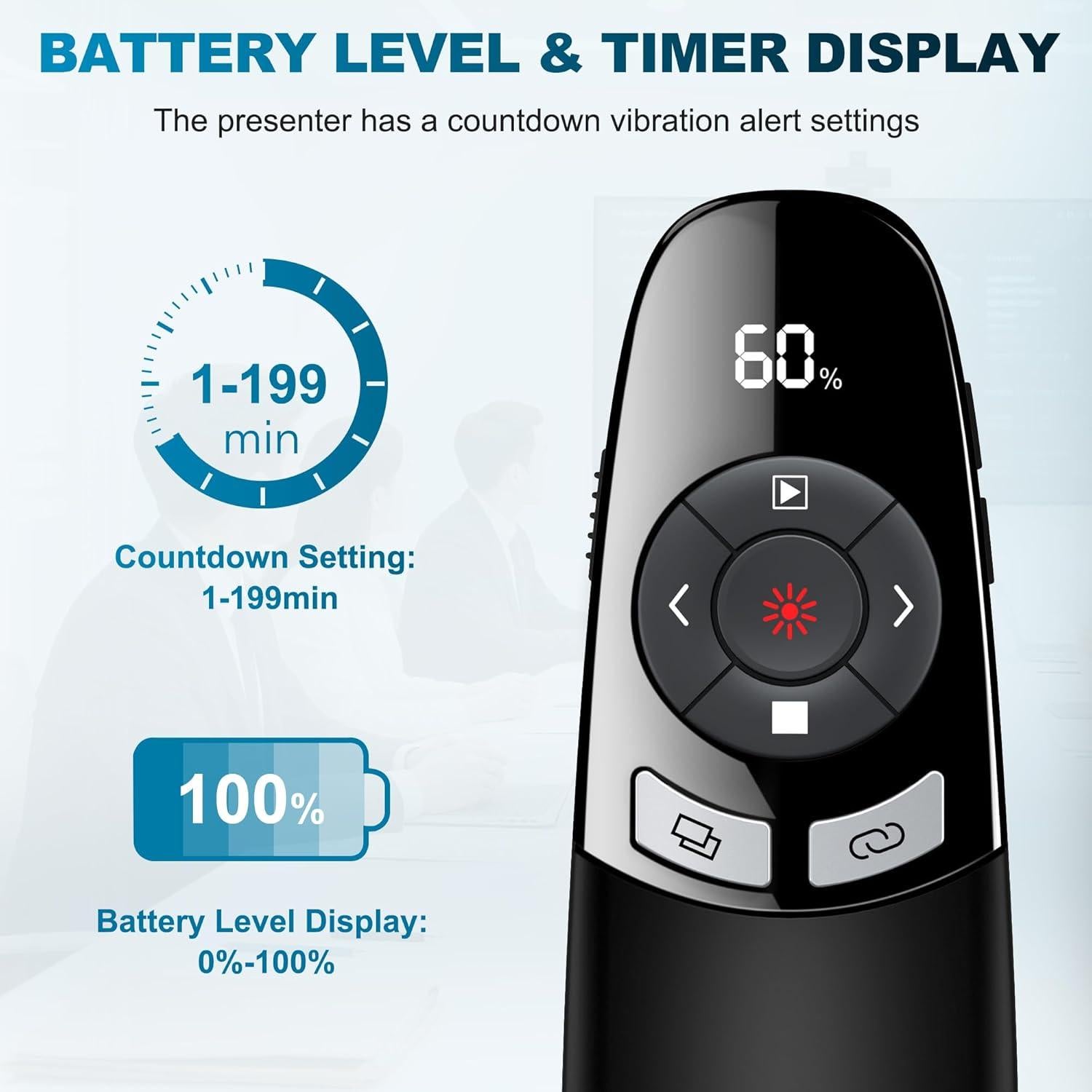 Clicker Inalámbrico para Presentaciones PowerPoint con Puntero Láser Rojo y Temporizador