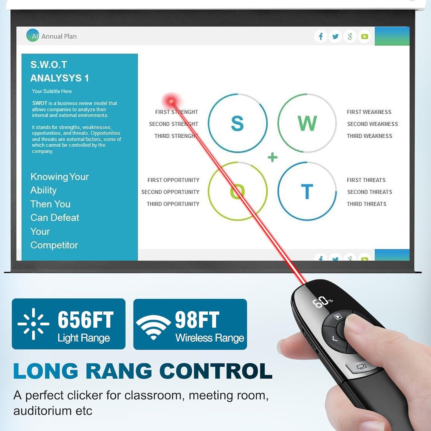 Clicker Inalámbrico para Presentaciones PowerPoint con Puntero Láser Rojo y Temporizador