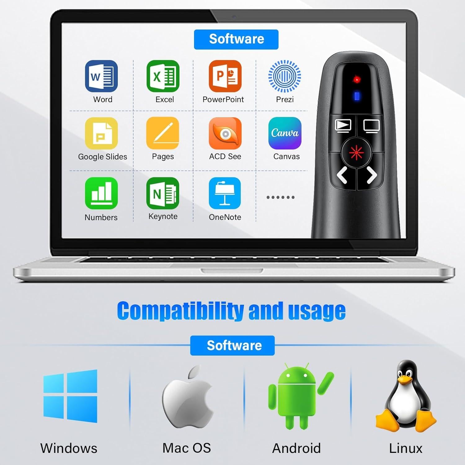 Clicker Inalámbrico Recargable USB-C para Presentaciones