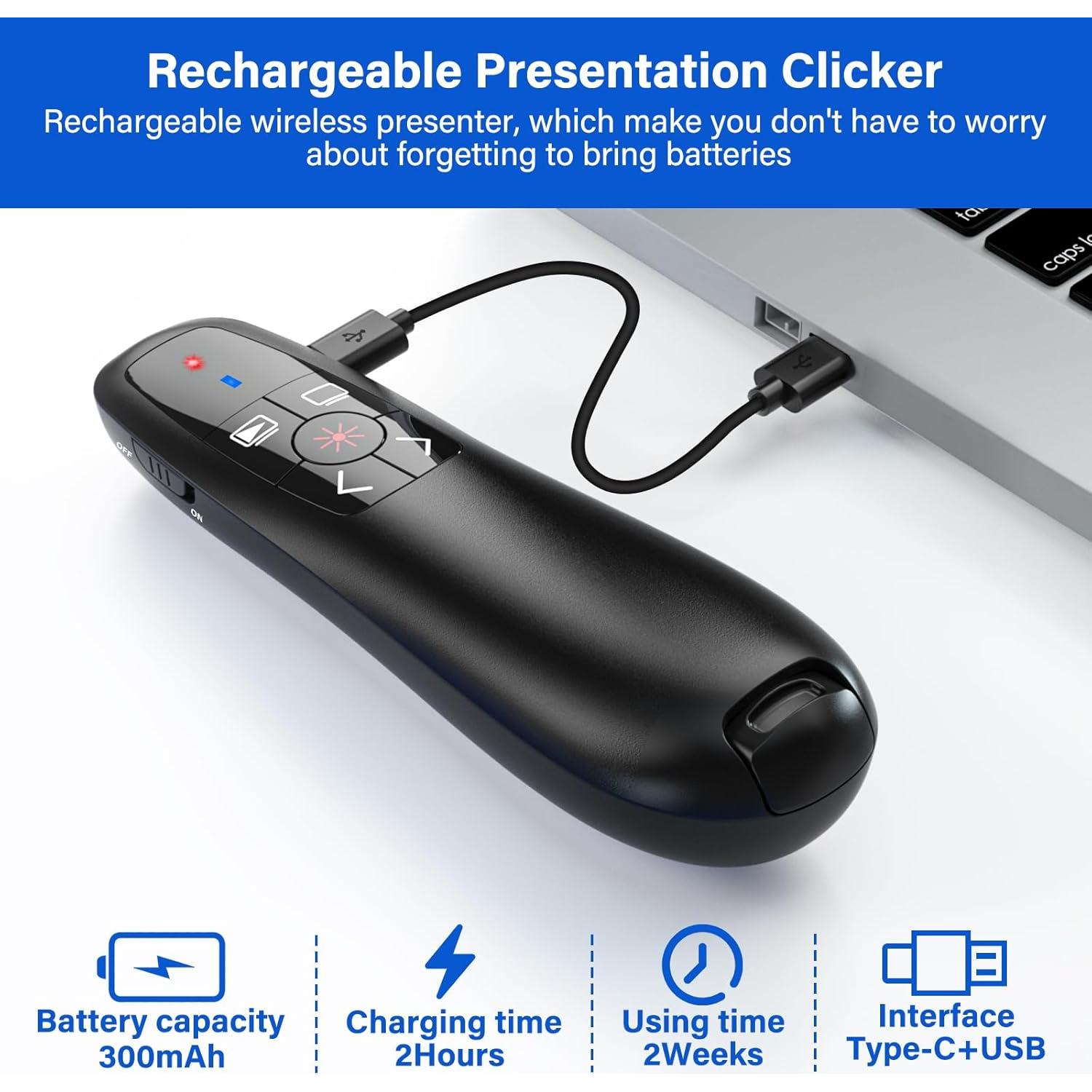 Clicker Inalámbrico Recargable USB-C para Presentaciones
