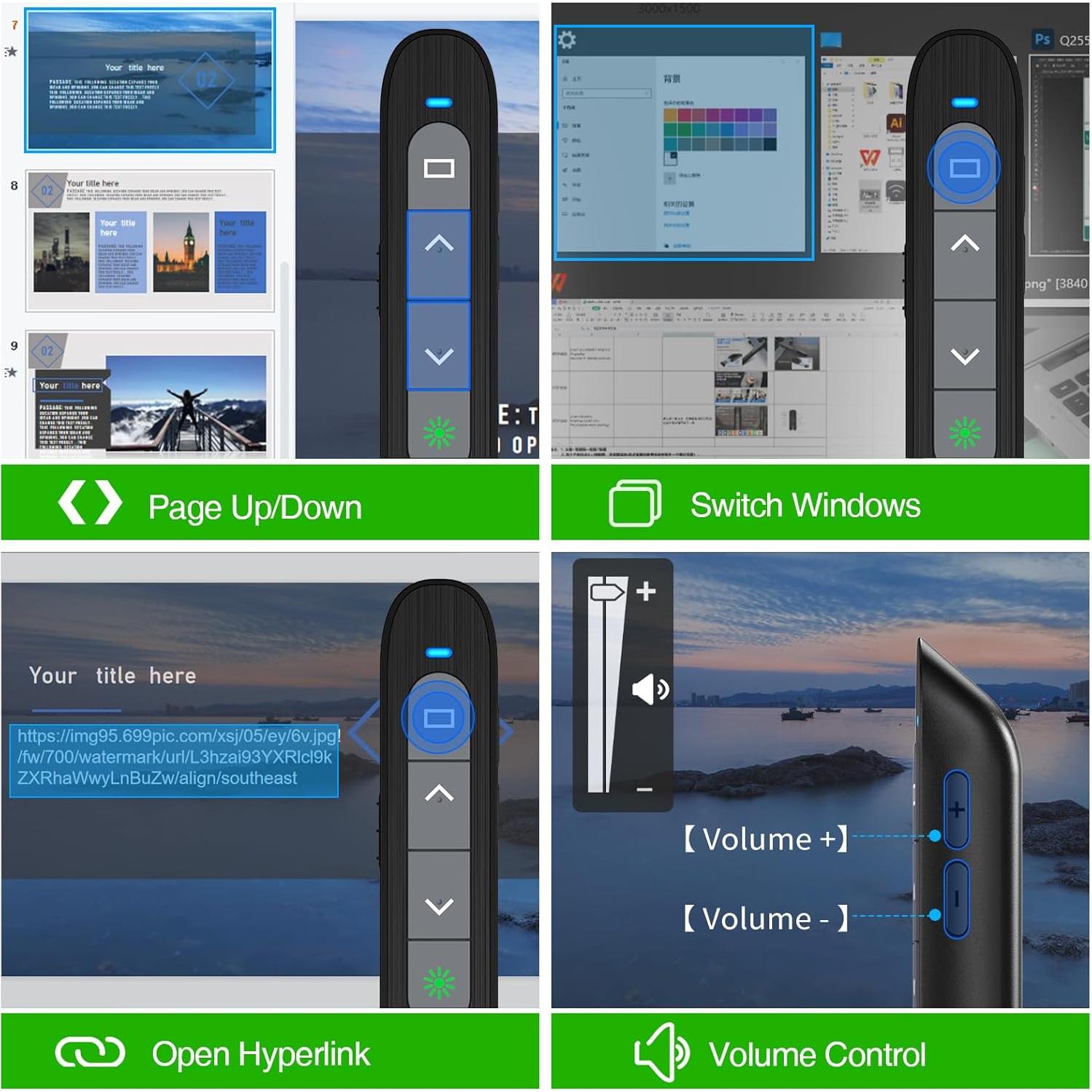 Clicker de Presentación Recargable USB C DinoFire con Luz Verde
