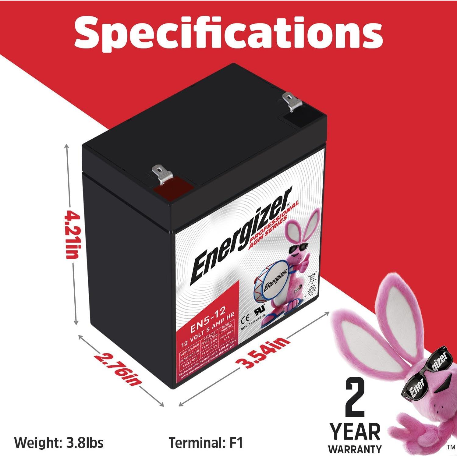 Batería Recargable AGM Energizer EN5-12 12V 5Ah 1.80kg