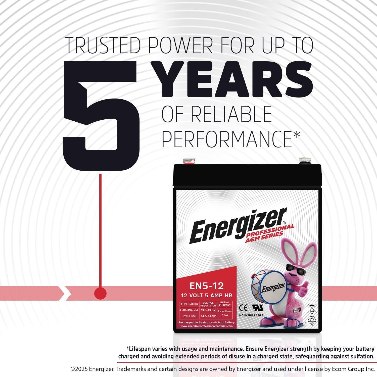 Batería Recargable AGM Energizer EN5-12 12V 5Ah 1.80kg
