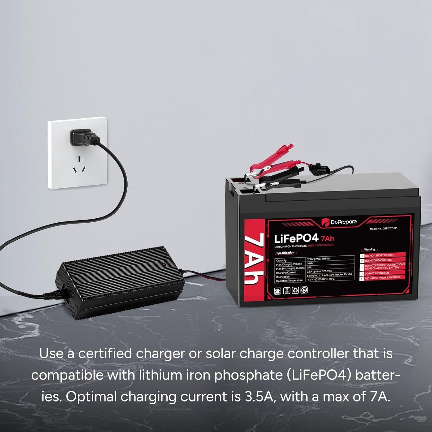 Batería LiFePO4 12V 7Ah DR.PREPARE con BMS y 4000 ciclos