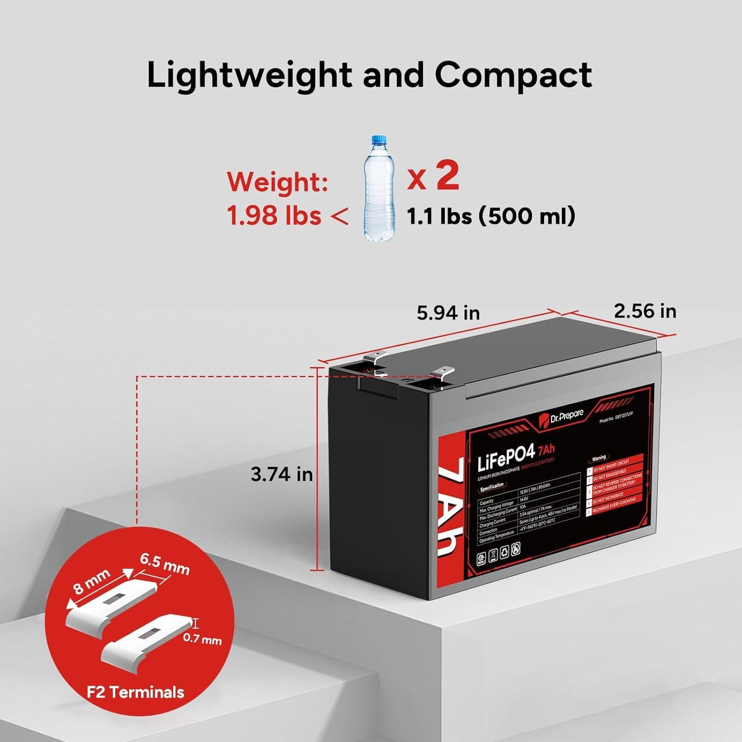 Batería LiFePO4 12V 7Ah DR.PREPARE con BMS y 4000 ciclos