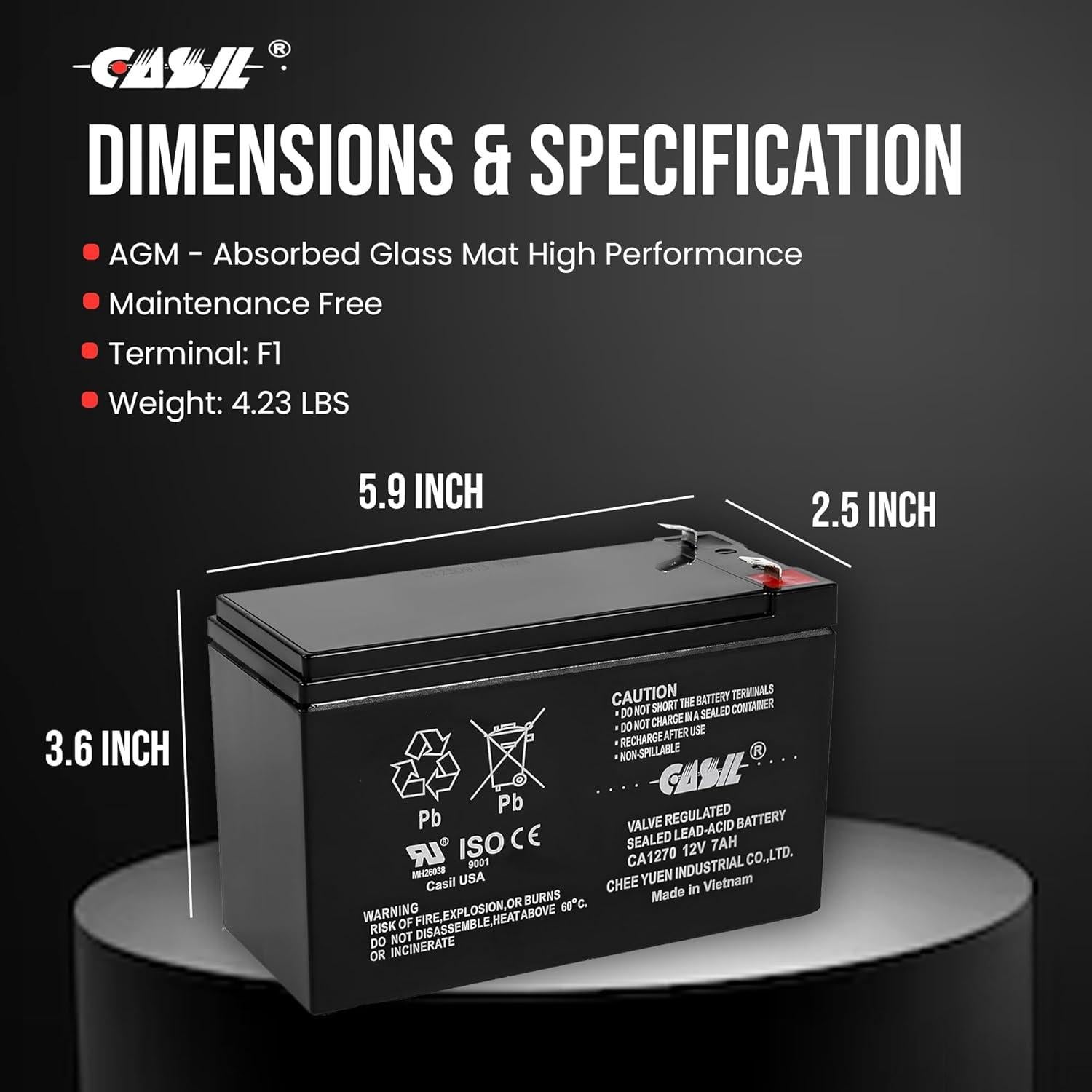 Batería de Alarma Casil CA1270 12V 7AH Recargable
