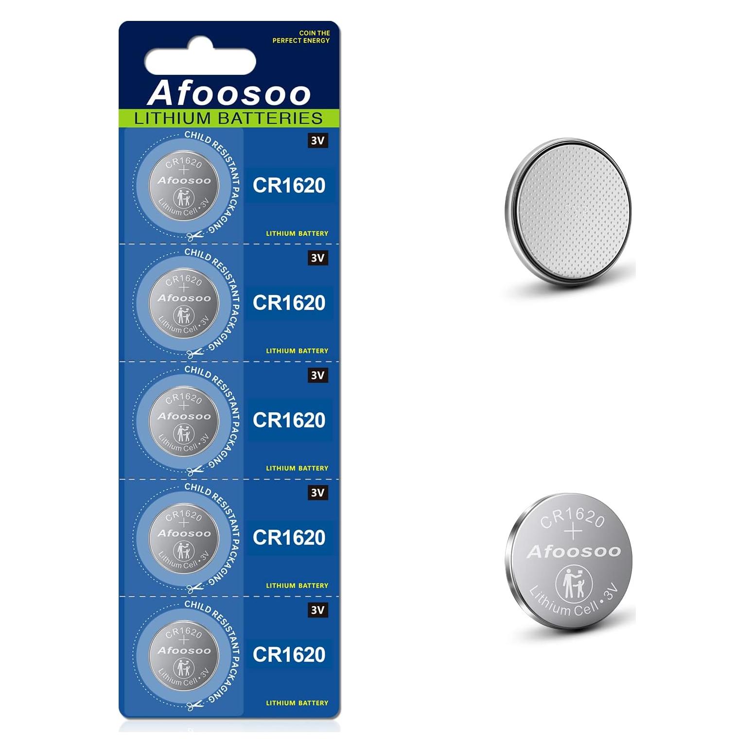 Baterías de Litio CR1620 Afoosoo - Paquete de 5 Unidades 3V