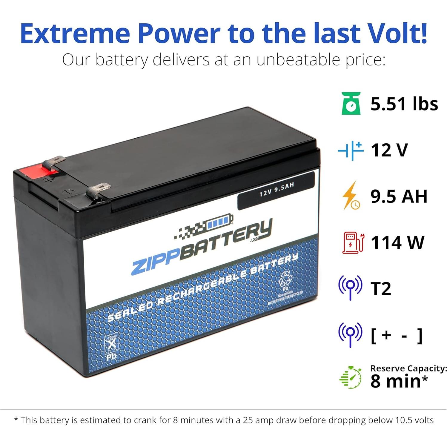 Batería Zipp 12V 9.5AH AGM Libre de Mantenimiento para Alarma y Scooters