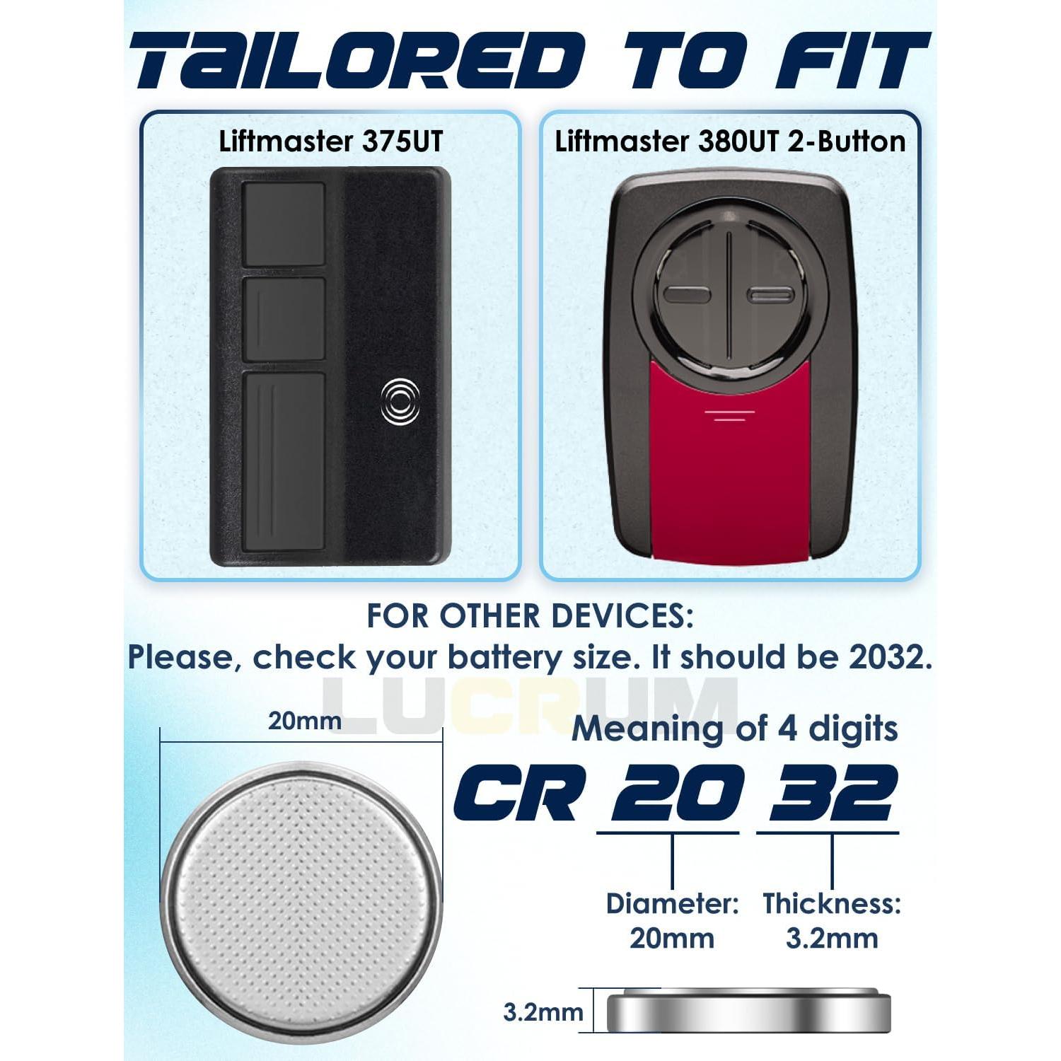 Batería CR2032 Lucrum 2-Pack para Control Remoto Liftmaster